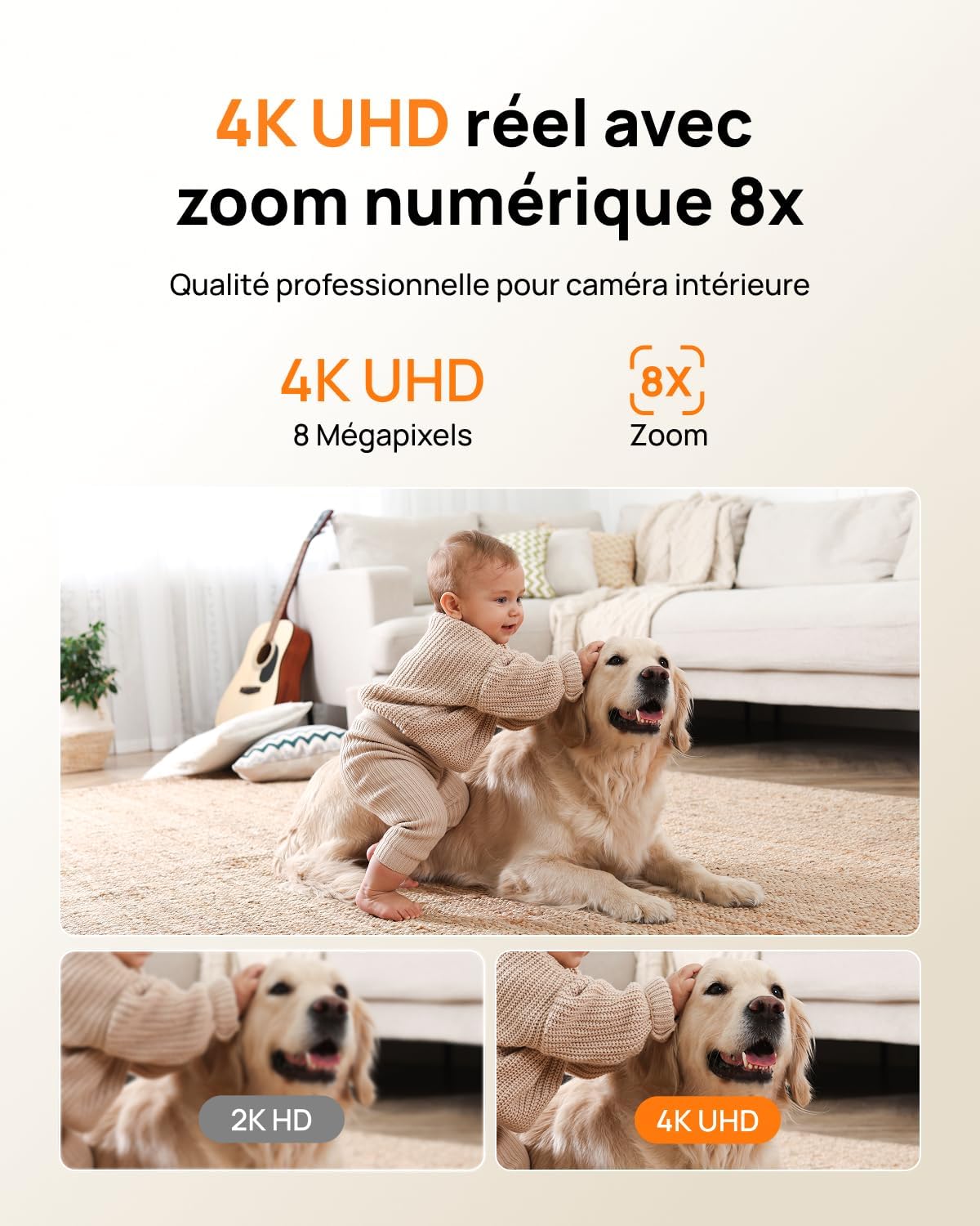 4K 8MP Caméra Surveillance WiFi Intérieur pour Bébé/Animaux(Lot de 2) 2-Cam Pack