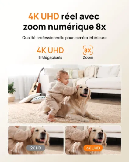 4K 8MP Caméra Surveillance WiFi Intérieur pour Bébé/Animaux(Lot de 2) 2-Cam Pack