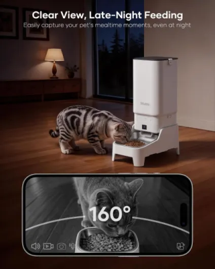 Mangeoire automatique pour chat avec caméra – 7 L/29 tasses avec grand plateau de nourriture et vision nocturne 1080p, bol surélevé, audio bidirectionnel, enregistrement vocal en 10 secondes Appareil photo blanc 7L Appareil photo 7L avec support