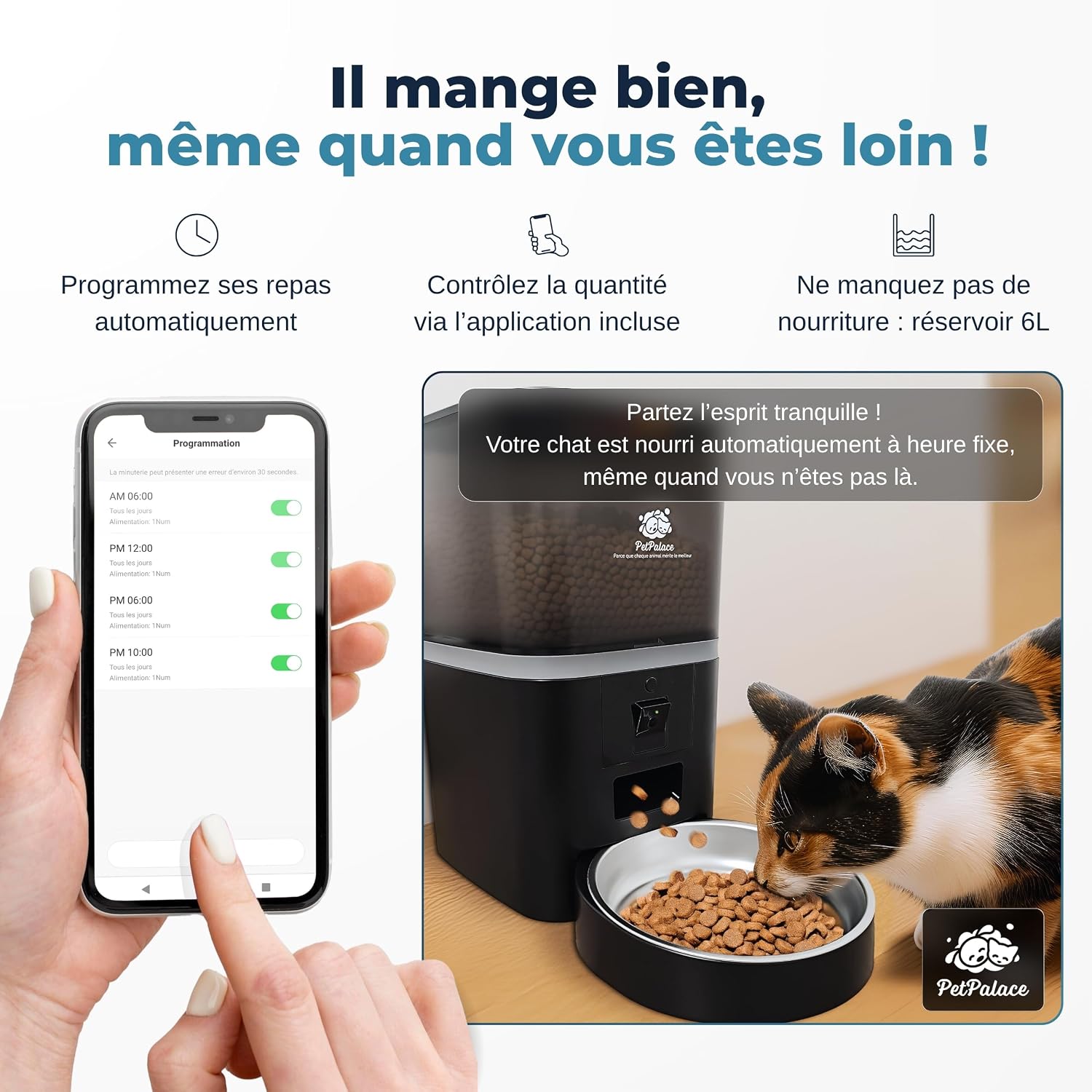 Distributeur croquettes Chat Automatique avec caméra – Contrôlez à Distance Les Repas et surveillez Votre Chat – Gamelle Intelligente connectée – Sérénité et Lien, même en Votre Absence Noir