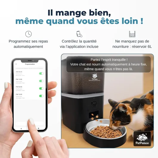 Distributeur croquettes Chat Automatique avec caméra – Contrôlez à Distance Les Repas et surveillez Votre Chat – Gamelle Intelligente connectée – Sérénité et Lien, même en Votre Absence Noir