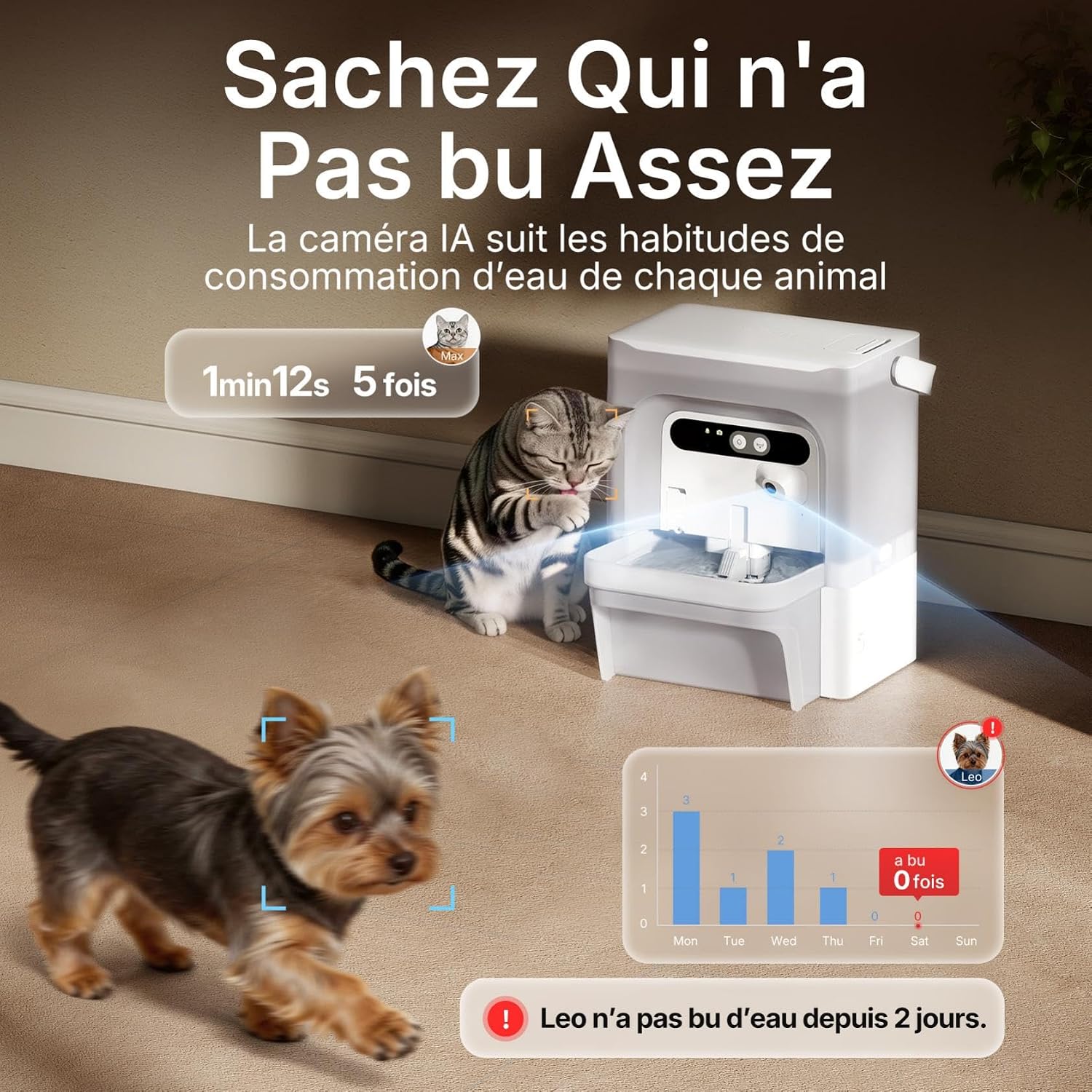 EVERSWEET Ultra Fontaine a Eau Chat avec Caméra IA, Reconnaissance Faciale Multi-Chats, sans Filtre à Changer, 2.4 & 5GHz Wi-FI, Contrôle Via App, Facile à Nettoyer, 5L Grande Capacité