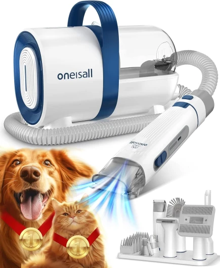 Aspirateur poil de chien, Professionnelle Tondeuse Chien, 12000 Pa Aspirateur Poil de Chien Chat avec 7 Outils de Toilettage, 1.5L Silencieuse Ultra-Récipient pour Poil Long Epais (bleu)