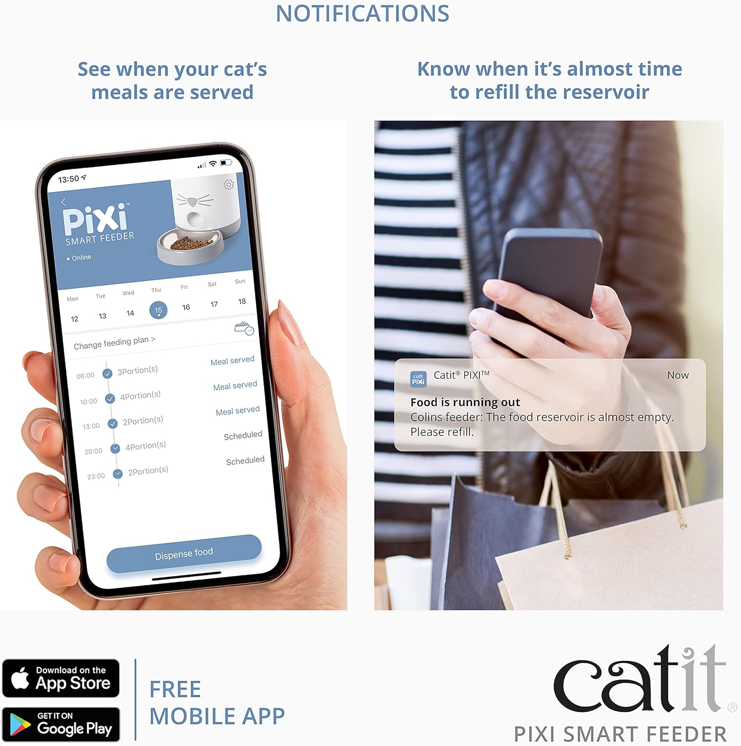 Pixi Smart Feeder automatique pour chats, contrôlé par une application, pour 1,2 kg