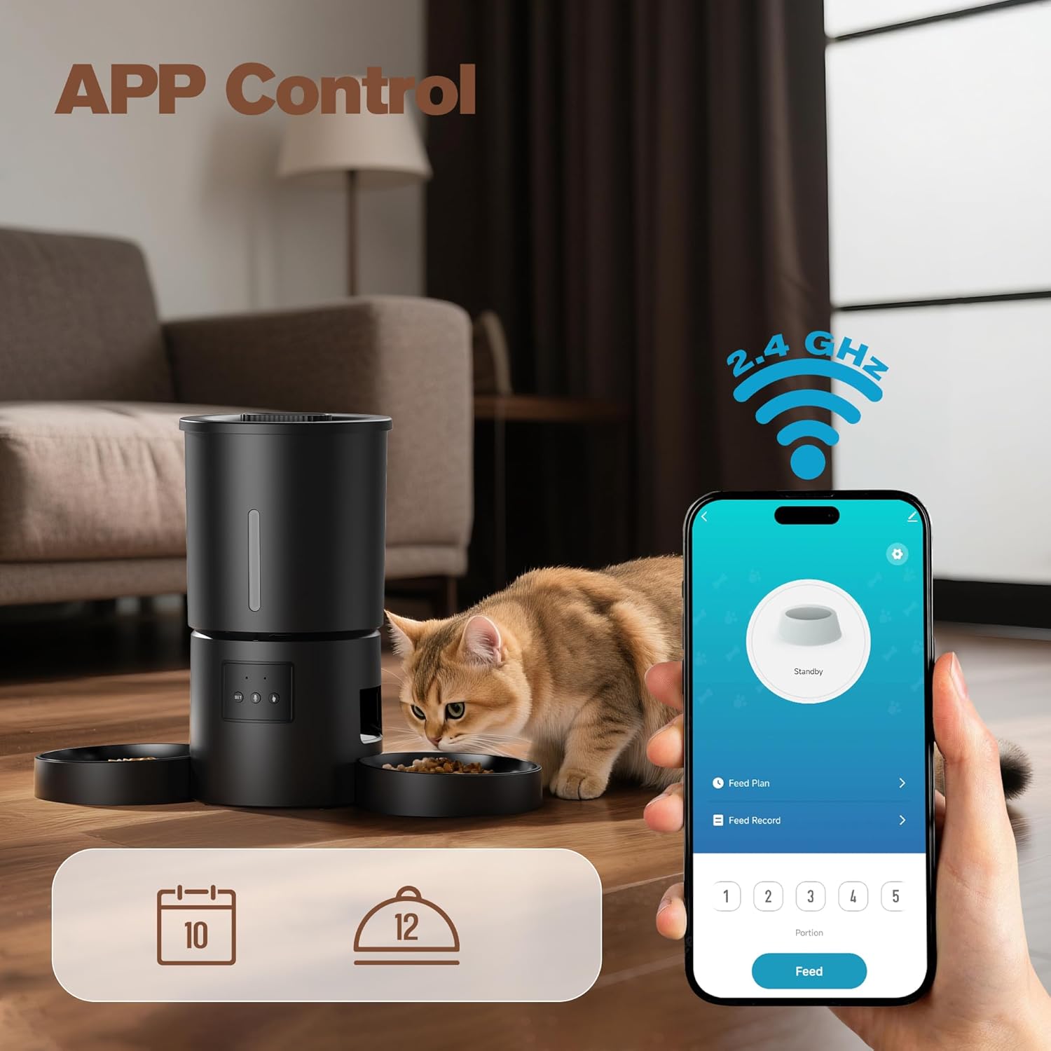 Distributeur Croquettes Chat Automatique Double: Distributeur Automatique de Croquettes Chien/Chat 5L avec Minuterie WiFi 2.4G - Design Double Gamelle AONBOY avec APP pour Multi-Chats & Chiens - Noir Noir 5L Feeder