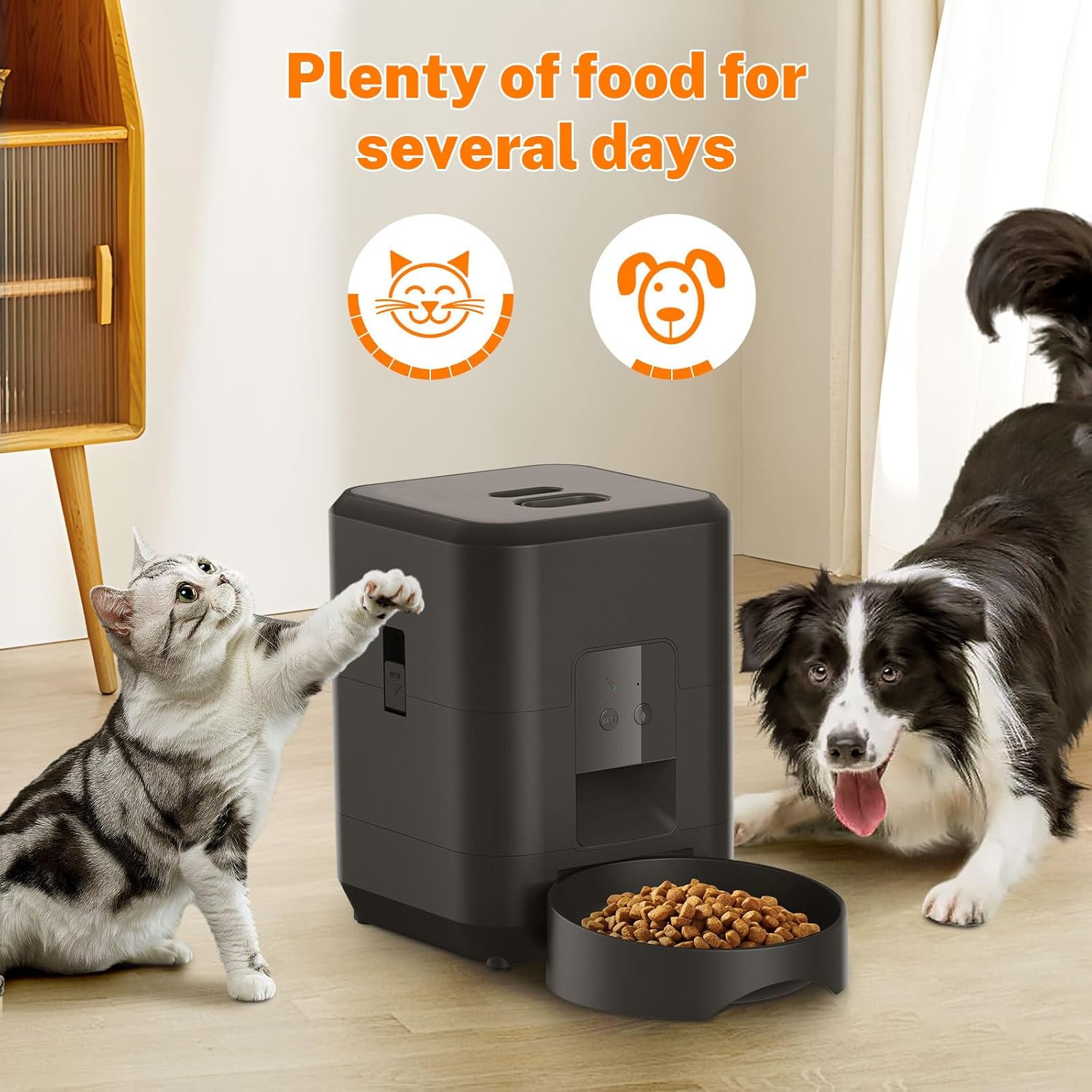 Distributeur Croquettes Chat Automatique，2L 2.4G WiFi Distributeur De Croquettes pour Chat，Mangeoire De Nourriture, Gamelle Automatique pour Chien，Convient Aux Chiens Et Chats (Noir - modèle WiFi)