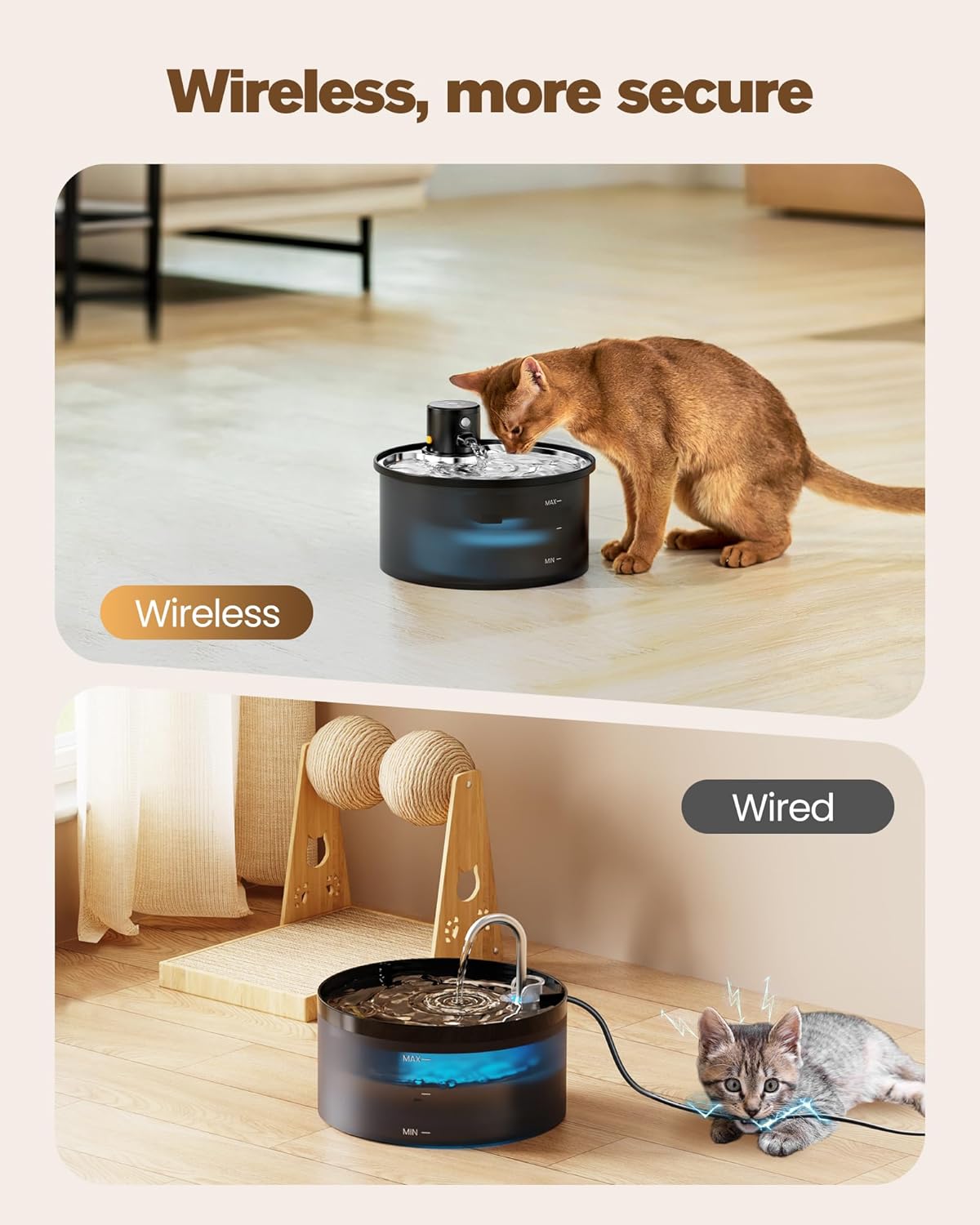 Fontaine a Eau Chat sans Fil: Fontaine à Eau pour Chat avec Detecteur de Mouvement - 3,2L Distributeur Chien Automatique à Pile - Batterie 4000mAh Rechargeable - INOX Plateau D’abreuvement Fontaine chat