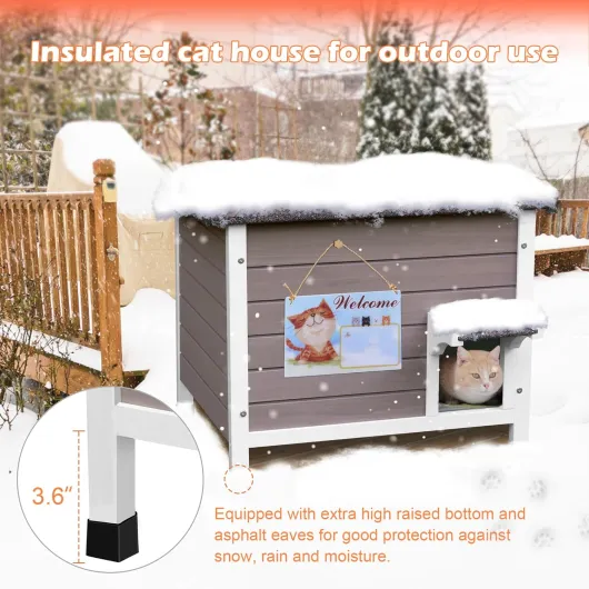 Hicaptain 100% Maison de Chat isolée avec Mousse 6 Faces, Maison de Chat extérieure résistante aux intempéries pour Plusieurs Chats, Cat House Festival d'hiver en Plein air - 61 x 51 x 54 cm (Gris)