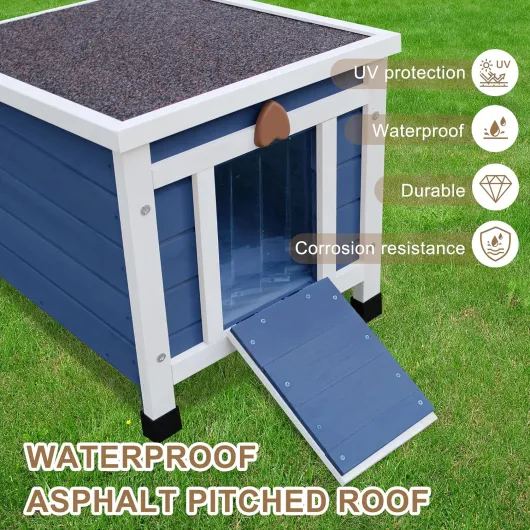 HiCaptain Maison de Chat Exterieur en Bois, Niche pour Chat Exterieur Hiver Etanche,Facile à Installer, pour Chiots,Lapin - 52cm x 42cm x 43cm，Bleu