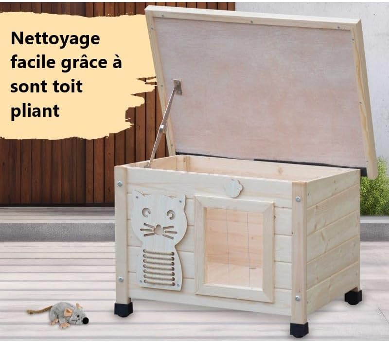 Maison pour Chat Niche avec Toit Pliable pour Exterieur et Interieur 53x45x43cm Filix Natur