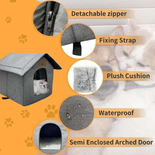 Niche d'extérieur pour Chat Maison avec Coussin en Peluche Résistante à l'hiver Imperméable Maison Pliante Portable pour Chats Sauvages pour Animaux Domestiques Errants 40x35x40cm M:40x35x40cm Gris