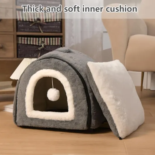Niche pour chat d'intérieur – Niche pliable – Fond antidérapant et résistant à l'eau – Maison pour chats d'intérieur ou petits chiens – Tente pour chaton, lit pour lapin (gris foncé, taille L Large (17.5"×16.9"×15.9") gris foncé
