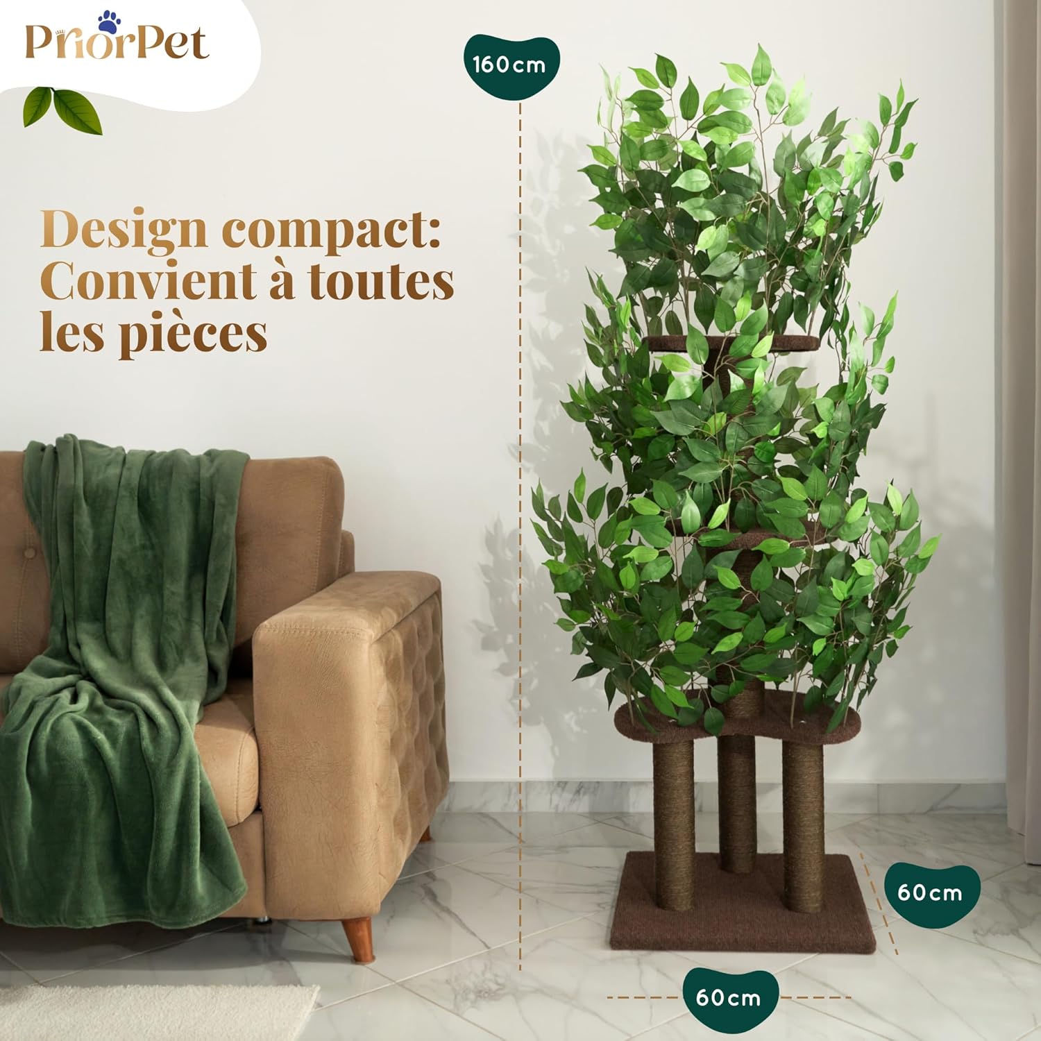 Arbre à chat 4 niveaux et 3 piliers à gratter Montage facile Stable et peu encombrant