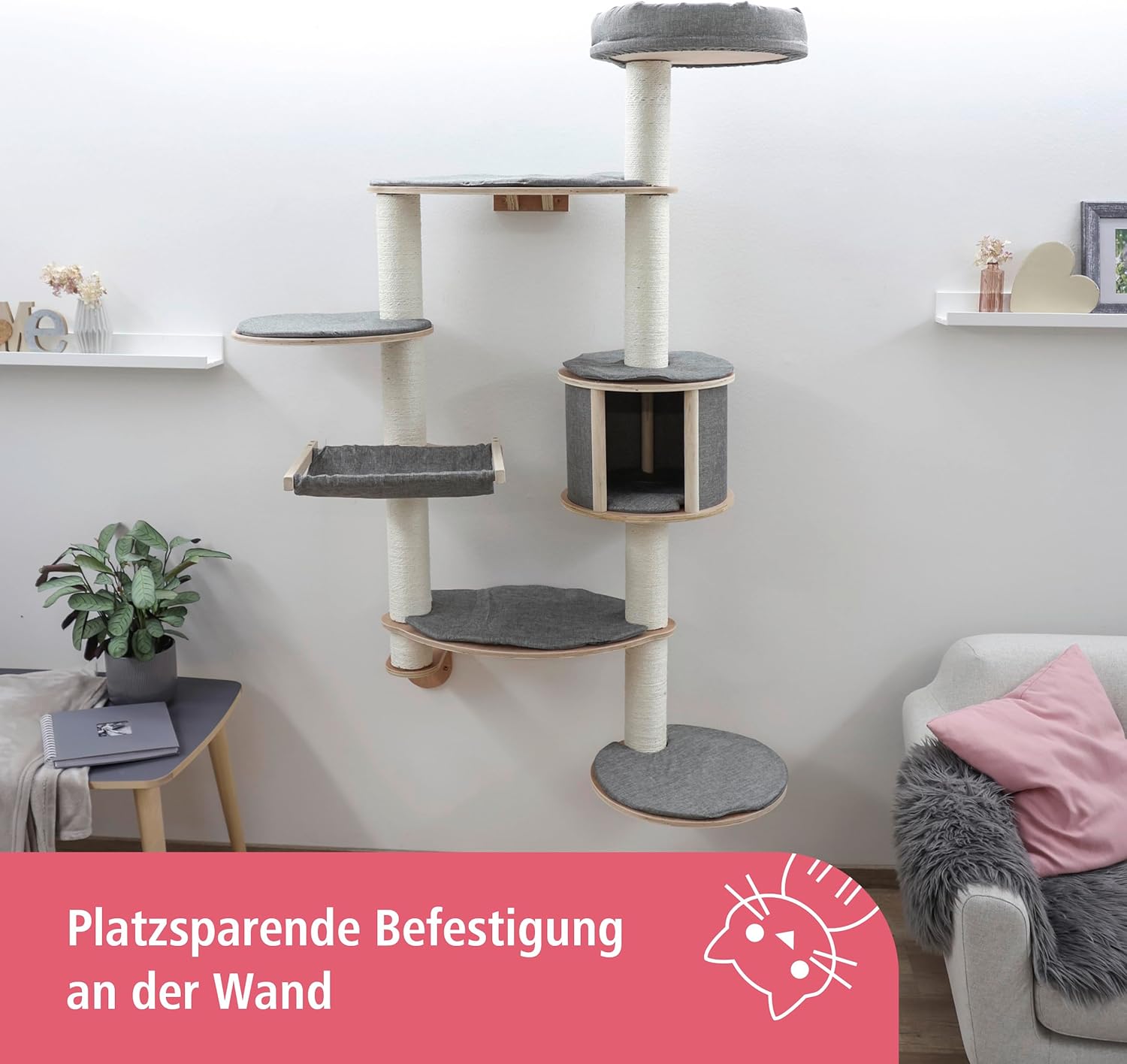 KERBL Dolomit Tofana Arbre à Chat Mural Gris 168 x 75 cm Taille XL gris XL (Lot de 1)