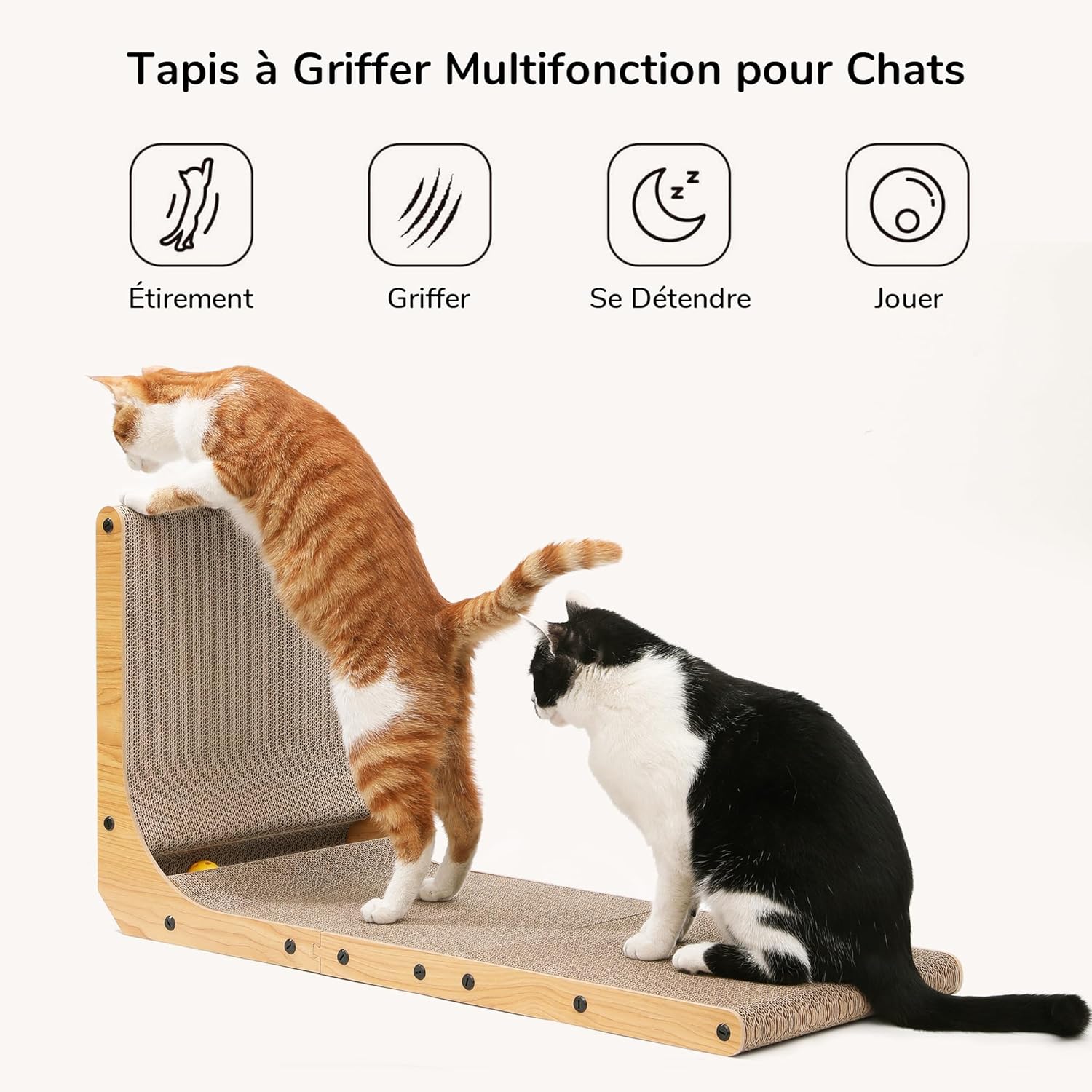 Grattoir pour Chat, Grattoir Murale en Forme de L 83 cm Carton à Gratter pour Chat avec Jouet à Balle pour Chats d'Intérieur, Taille Extra Large