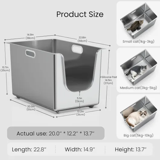 Bac à Litière pour Chat XL Acier Inoxydable Alimentaire: 35cm Bords Hauts Antirouille,Étanche, Entrée Basse Chats âgés + roulettes – Idéal Mehrkatzenhaushalte