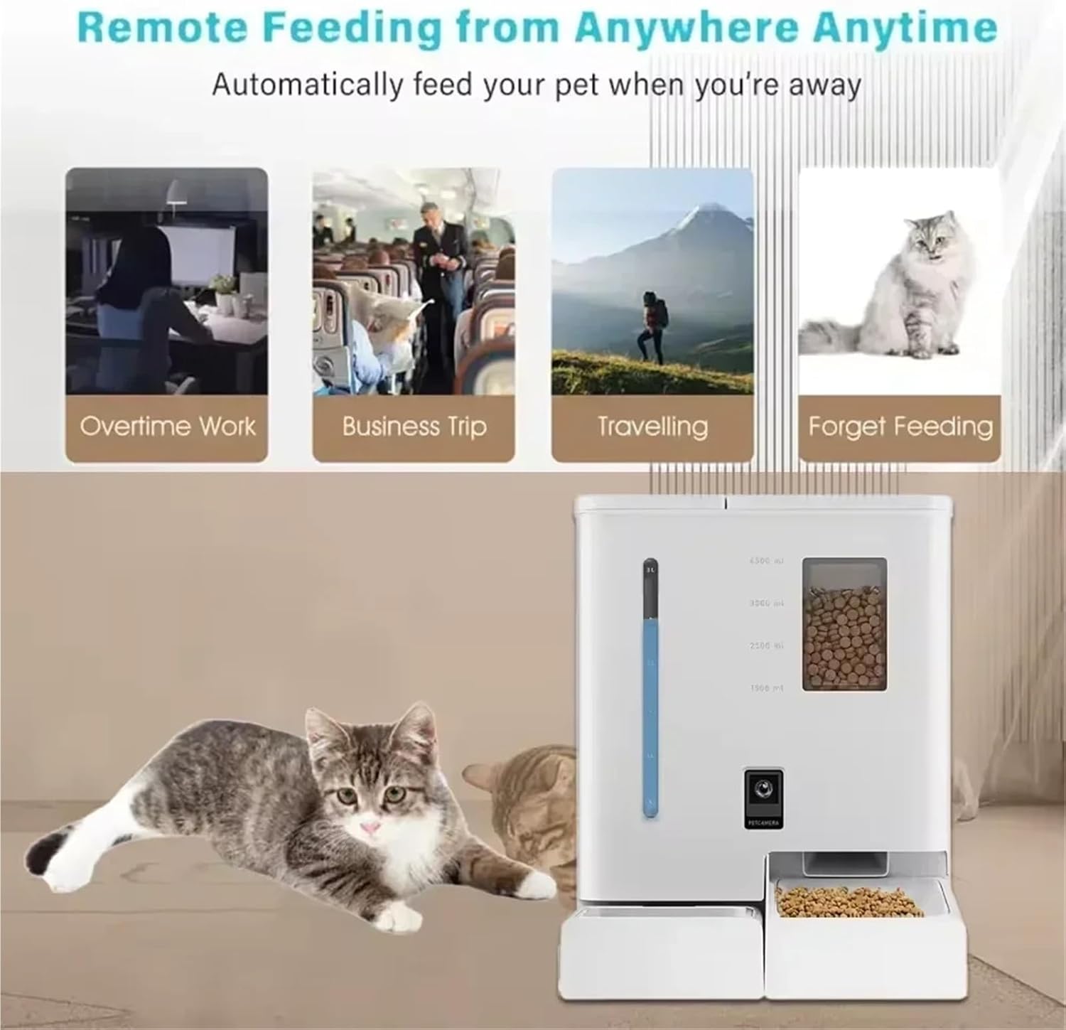 Mangeoire Automatique 2 en 1 for Chat et Fontaine d'eau Intelligente for Animaux de Compagnie avec caméra - Produits d'alimentation et d'abreuvement for Animaux de Compagnie(WiFi Version)