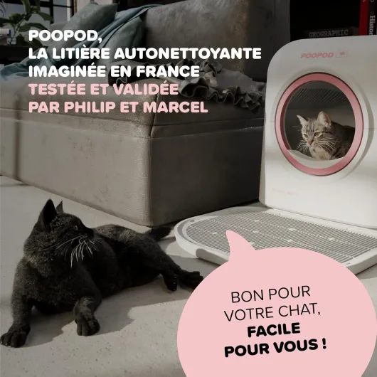 Litière Chat Autonettoyante – Poopod by Philip & Marcel – Bac à Litière Automatique avec APP iOS/Android – Technologie UV sans Odeur – Capteur de Sécurité – Tapis, Brosse, Désodorisant & Sacs Inclus Rose Pastel