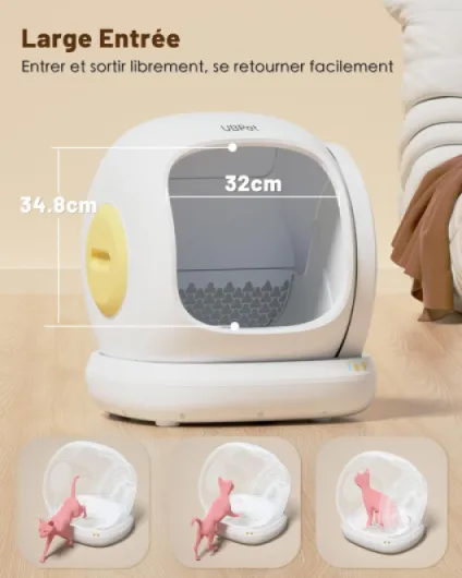 UBPet C20 Grande Ouverture Litiere Chat Autonettoyante Litière Automatique, Ultra Sûr/Contrôle des Odeurs/Entrée Basse/Contrôle de l'APP Litière Autonettoyante, Bac a Litiere pour Chat Electrique Litière Automatique C20