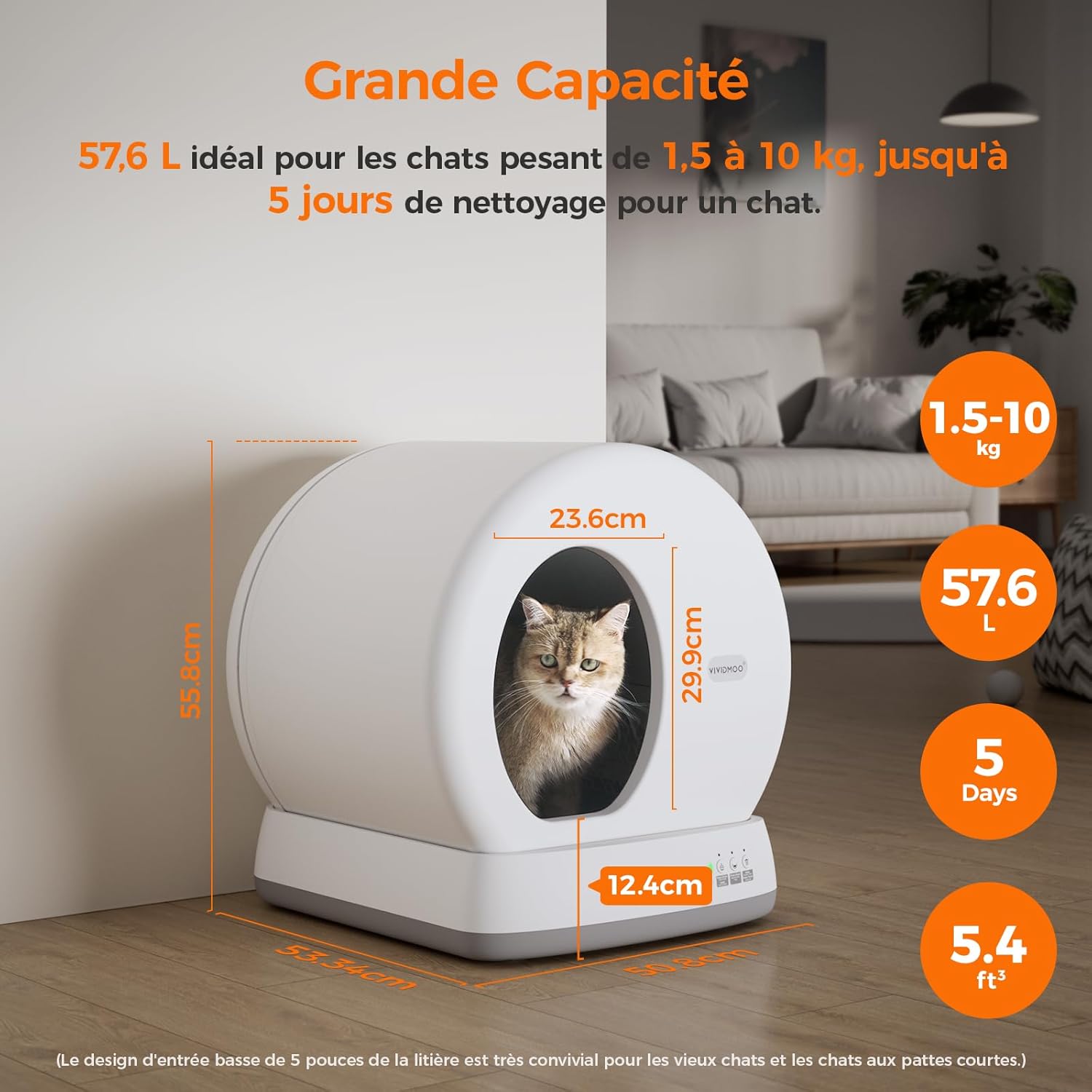 Litiere Chat Autonettoyante, Litière à Nettoyage Automatique, élimination des Odeurs/Contrôle APP/Capacité 57.6L litière Automatique C10