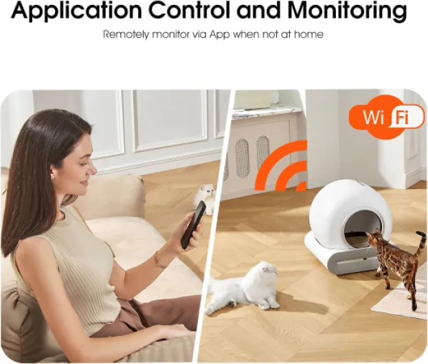 Litiere Chat autonettoyante,65L + 9L Extra Large autonettoyante pour Plusieurs Chats, contrôle APP/élimination des odeurs/Protection de sécurité Smart Cat Litter Box Blanc