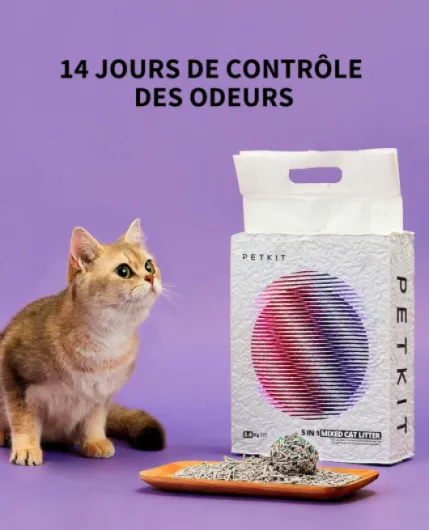 Litière Mixte 5 en 1 pour Chats,Chasse d'eau，sans Odeur, avec Charbon Actif, Ultra Absorbante et à Séchage Rapide Litière Tofu pour Chats(Quatre Sacs)