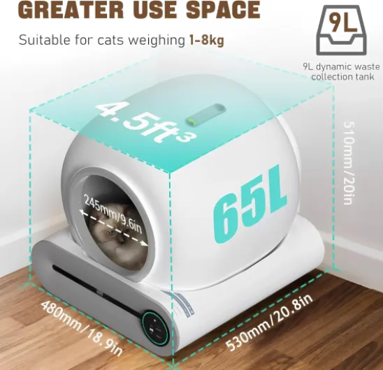 Litière autonettoyante pour chat Électrique Cat Litter Box Autonettoyante Automatique XXL avec APP Litière électrique fermée pour grands chats (Type A)