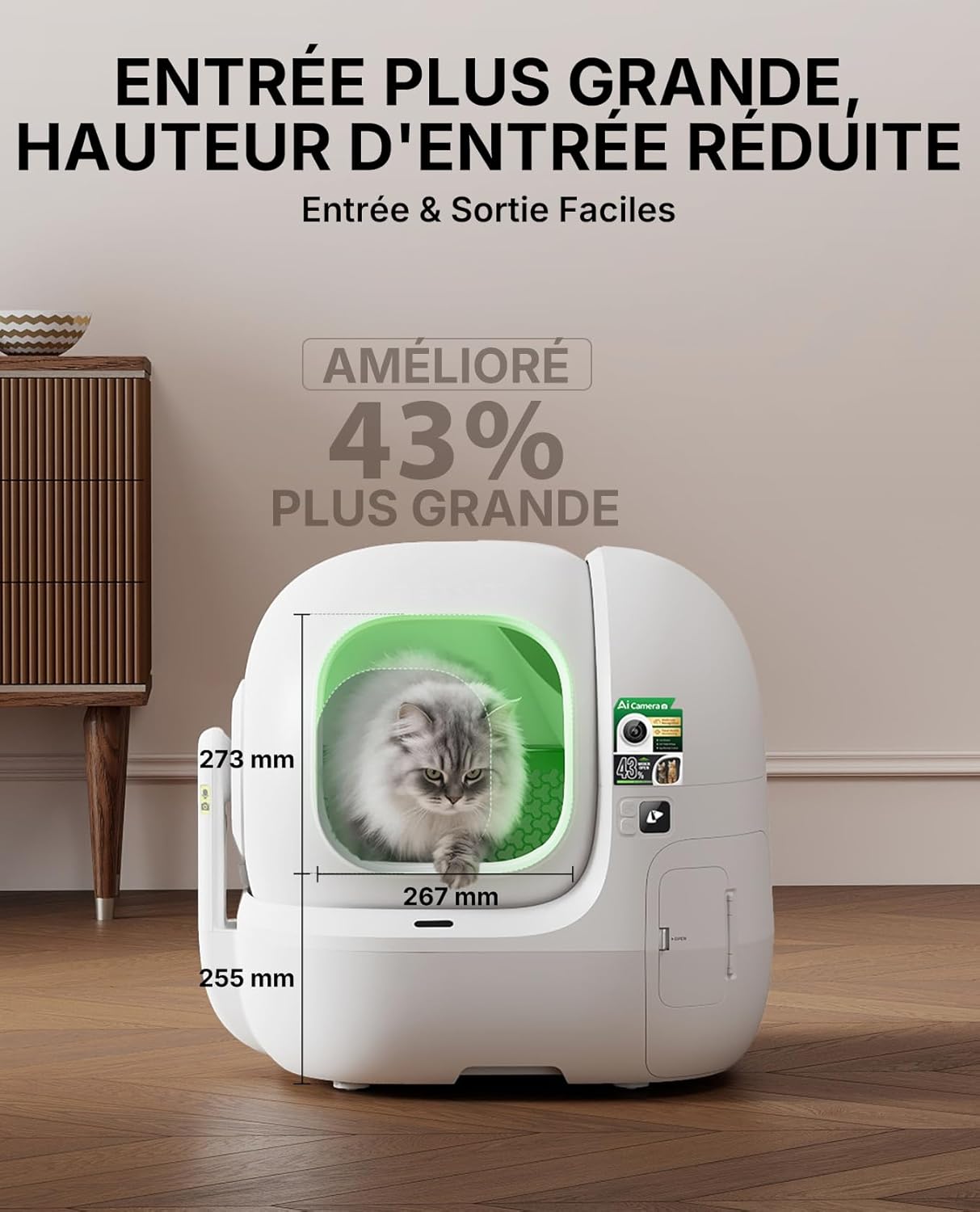 PUROBOT MAX PRO 2 Litiere Chat Autonettoyante, Bac Litière Autonettoyante Nouvelle Amélioré avec Caméra, Entrée plus Grande,Wi-FI 2,4GHz&5GHz,Nettoyage et Suivi de Santé AI,pour Plusieurs Chats