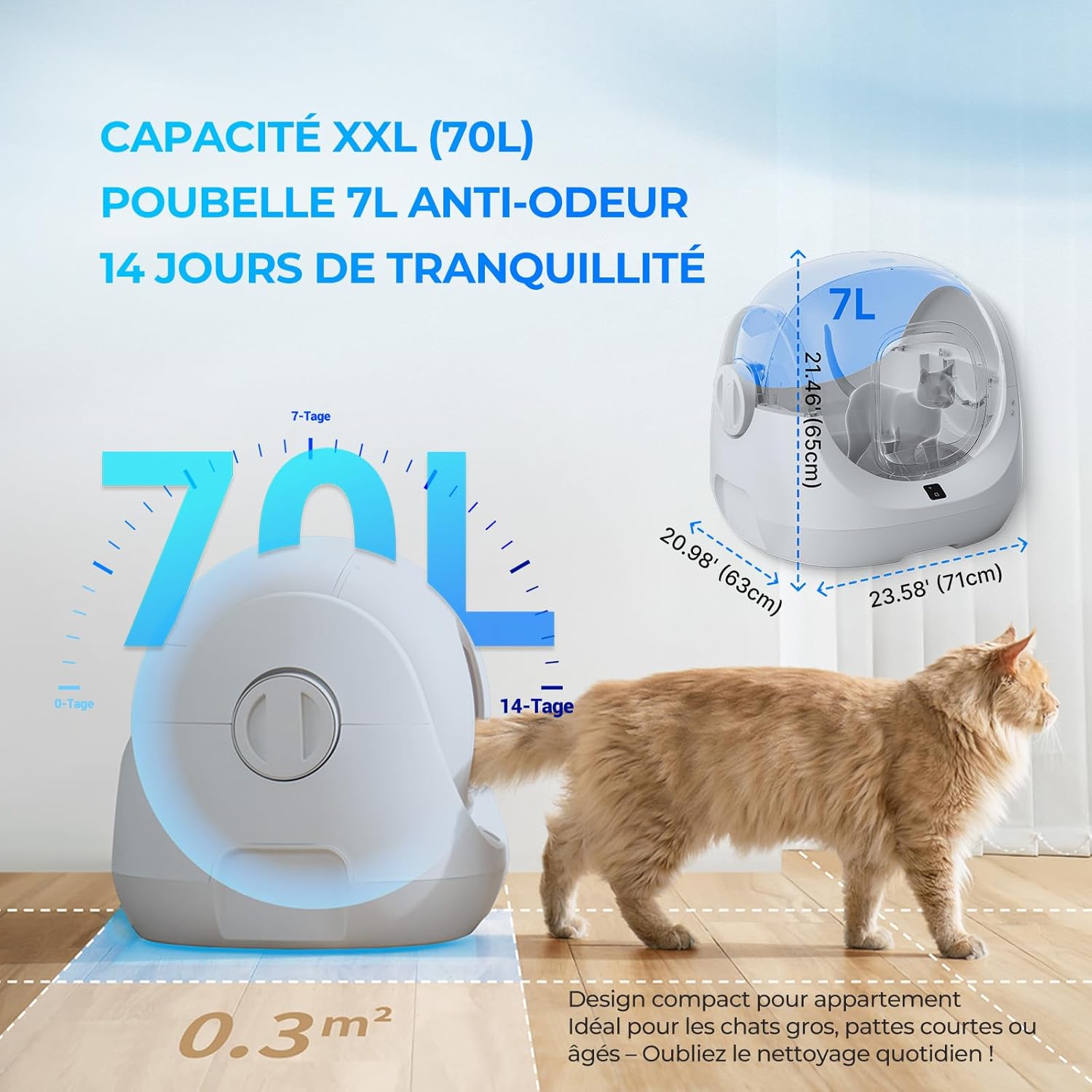 Baymax-Lite Litière autonettoyante pour Chat contrôle de la santé de Votre Chat télécommande APP, Anti-Blocage, Anti-Odeur, 4 Modes de Nettoyage, Convient pour Les Chats de 1,5 à 10 kg Baymax Lite