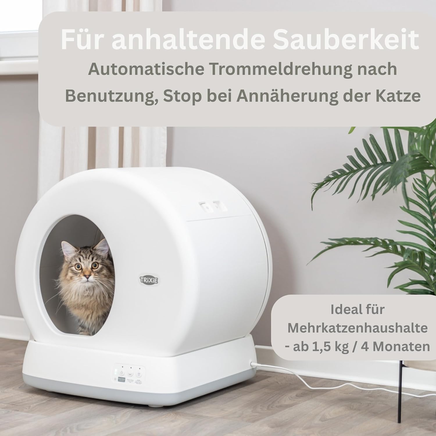 Trixie Bac à Litière Autonettoyant, Nettoyage Automatique, pour Chats à Partir de 1,5 kg/4 Mois, Plastique, 53 × 55,5 × 52 cm, Blanc - 40040