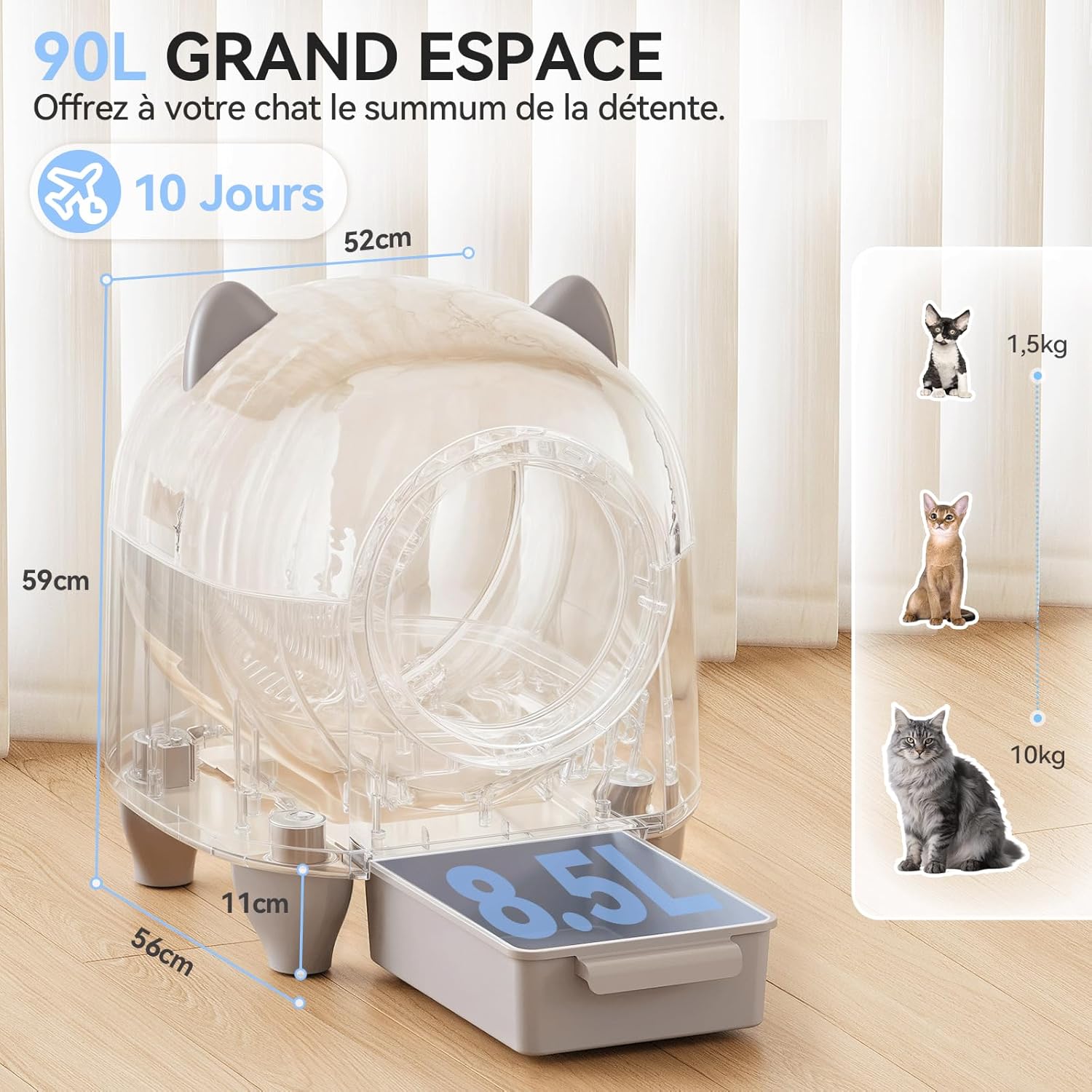 Self-Cleaning Cat Litter, Automatic Litter Tray, Leak-Proof, 6 Sensors Anti-Jamming/Triple Deodorisation, App Control, Capacity 90 L, Suitable for Families with Multi-Cats Beige