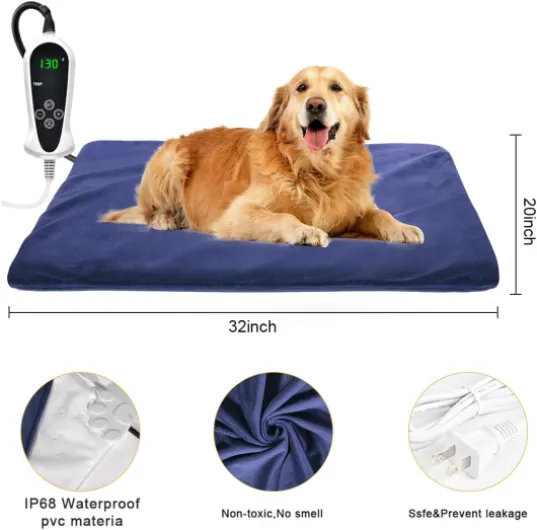 RIOGOO Coussin Chauffant pour Animaux de Compagnie, Grand pour Chien et Chat Coussin Chauffant électrique pour Chiens et Chats Tapis Chauffant d'intérieur(81x50cm) L(81x50cm)