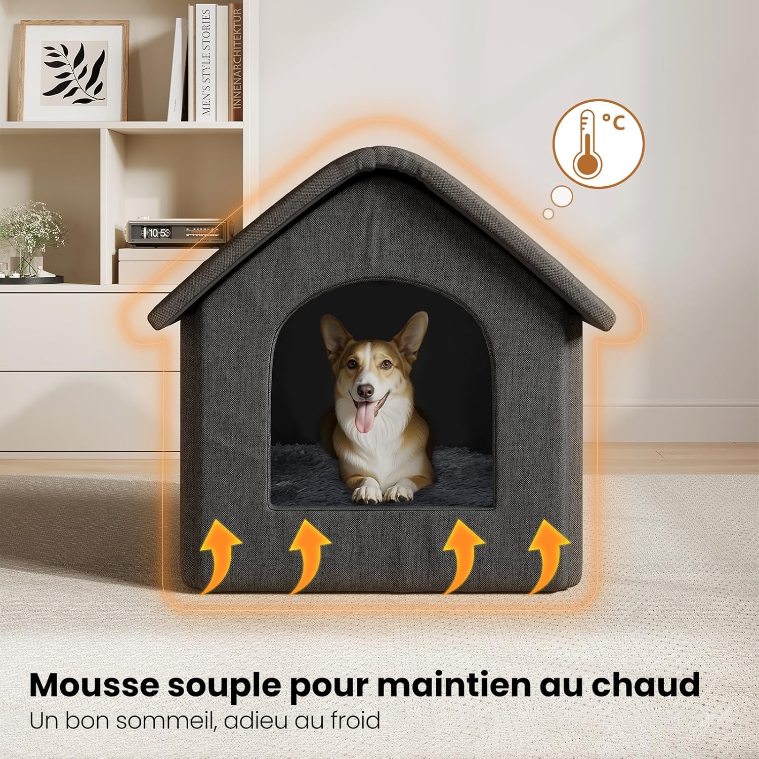 Niche Chat, Niche pour Chien Chat Exterieur Intérieur, Maison pour Chat avec Coussin, Maison Extérieur Résistante à l'hiver, Maisons Pliable pour Animaux Domestiques Errants 60x55x60cm 60 x 55 x 60 cm
