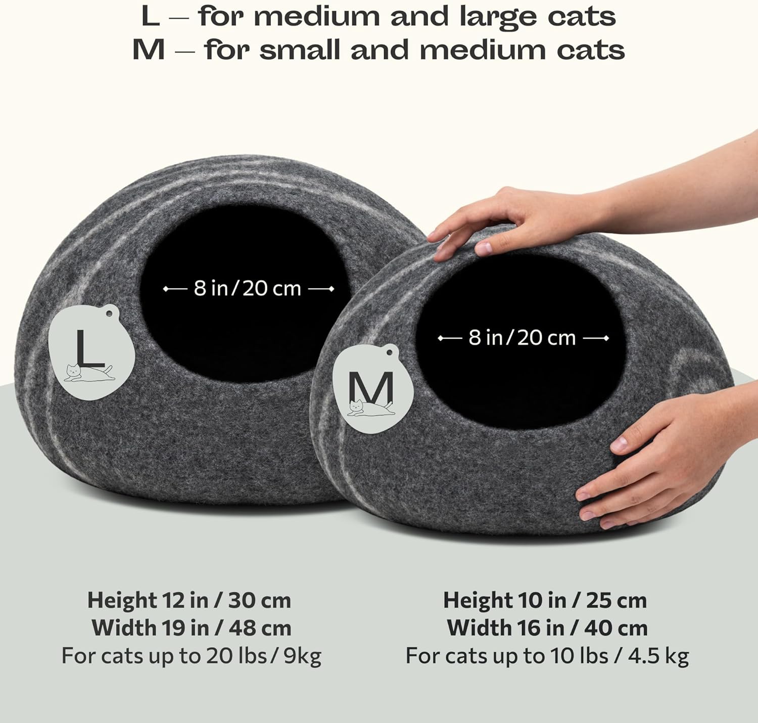 MEOWFIA Cave à Chat en Feutre – Lit Grotte Cosy 100% Laine Mérinos, Fait à la Main – Maison pour Chats et Chatons (Moyen, Gris Foncé) Gris Foncé Moyen