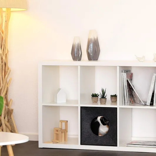 Lionto Caverne pour Chats en Feutre Robuste adaptée aux systèmes de rayonnage, 33x37x33 cm, lit pour Chats Pliable en Forme de Cube, Niche sans Coussin Confortable, Gris foncé Gris Foncé Sans oreiller