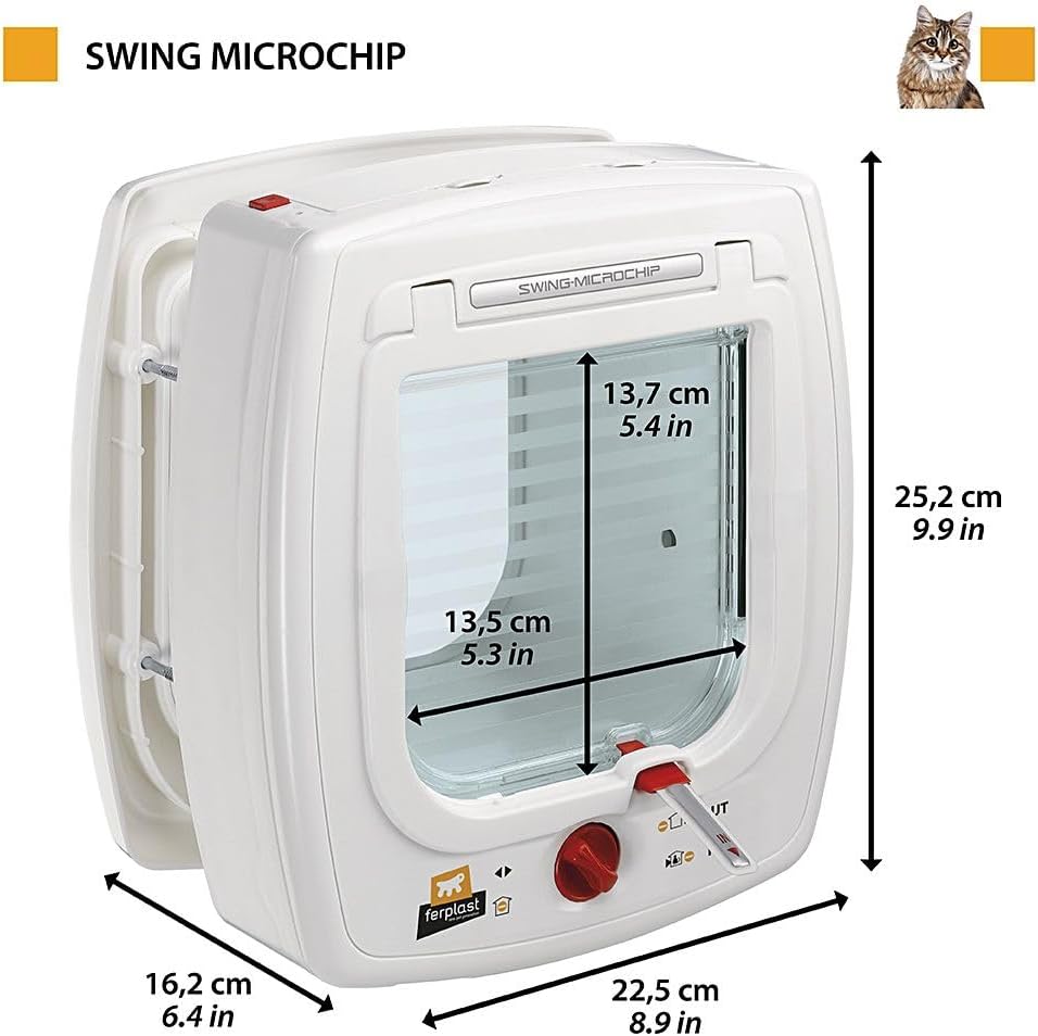 Chatiere a puces éléctroniques, Porte pour Chats, Entrée et Sortie Contrôlables à 4 Voies, Proctection contre les Courants d'air, Collier Chat avec Puce Inclus, SWING MICROCHIP Marron Michrochip Marron S (22,5 x 16,2 x h - 25,2 cm.)