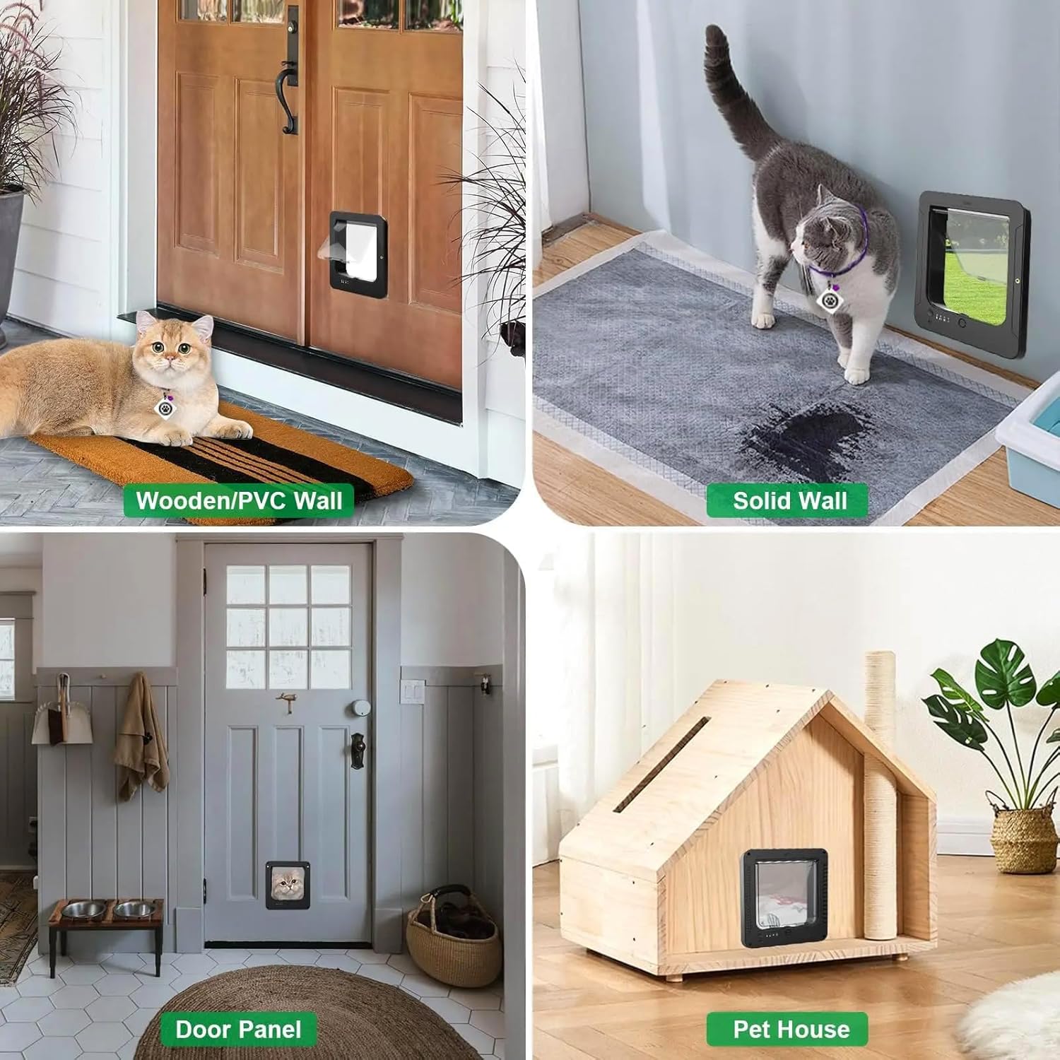 Porte automatique pour animal domestique avec capteur de collier, verrouillage à 4 voies, télécommande, résistant aux intempéries pour chats et petits chiens, chatière à puce électronique, 29,2 x 25,4 Noir