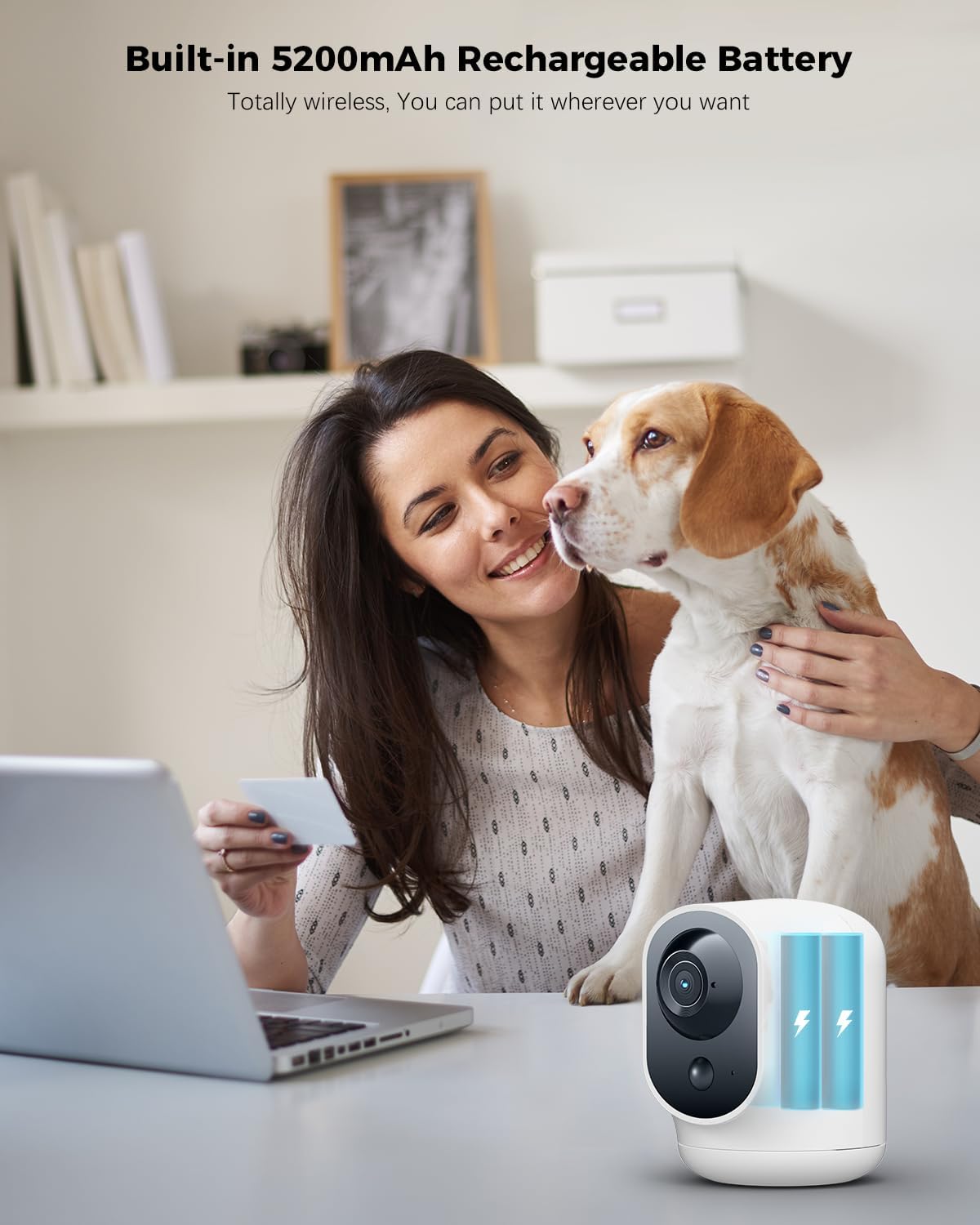 2PCS 2K Camera Surveillance WiFi Interieur sans Fil Pan/Tilt à Batterie 5200mAh, pour de Bébé/Animaux/Sécurité Domestique, Reconnaissance IA, Détection Humaine PIR, Wi-FI 2,4G