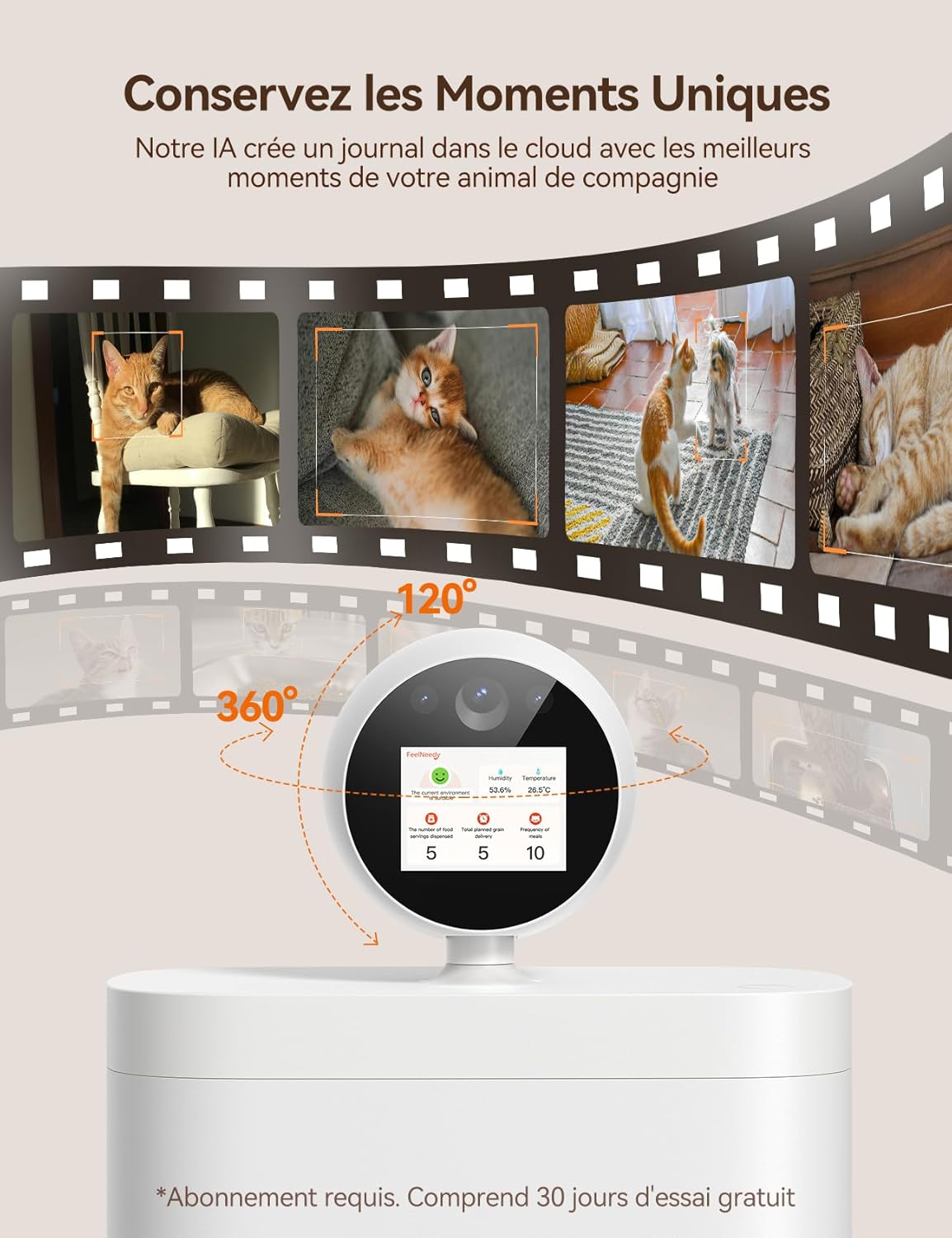 5.5L Distributeur Croquettes Chat Automatique avec HD 3MP 360°Caméra, Wi-FI 2.4G/5G IA Distributeur Croquettes Chien avec Vision Nocturne, Audio Bidirectionnel, Écran IPS & APP Contrôle