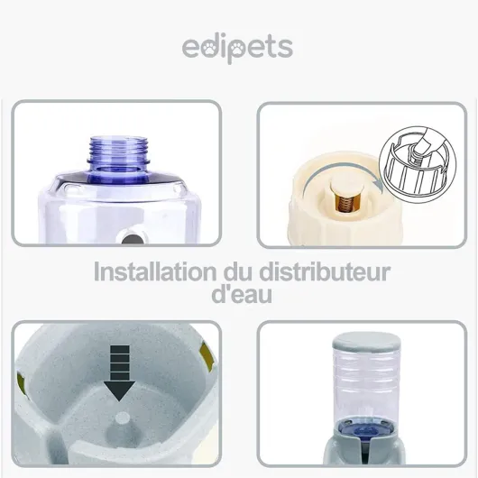 , Distributeur Croquettes Chat, Chien, Automatique, 2 Unités, 3.8 L, Gamelle à Nourriture et à Eau pour Animaux de Compagnie (Gris)