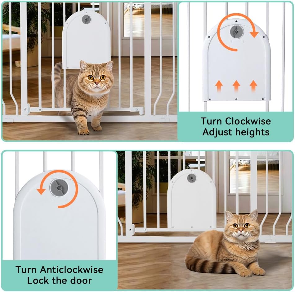 Barriere de Securite Chien avec Porte Ajustable pour Chat, 75-123cm Barriere de Securite Enfant Extra Wide pour Escaliers et Portes, Barrière à Fermeture Automatique, 76cm de Haut (Blanc)