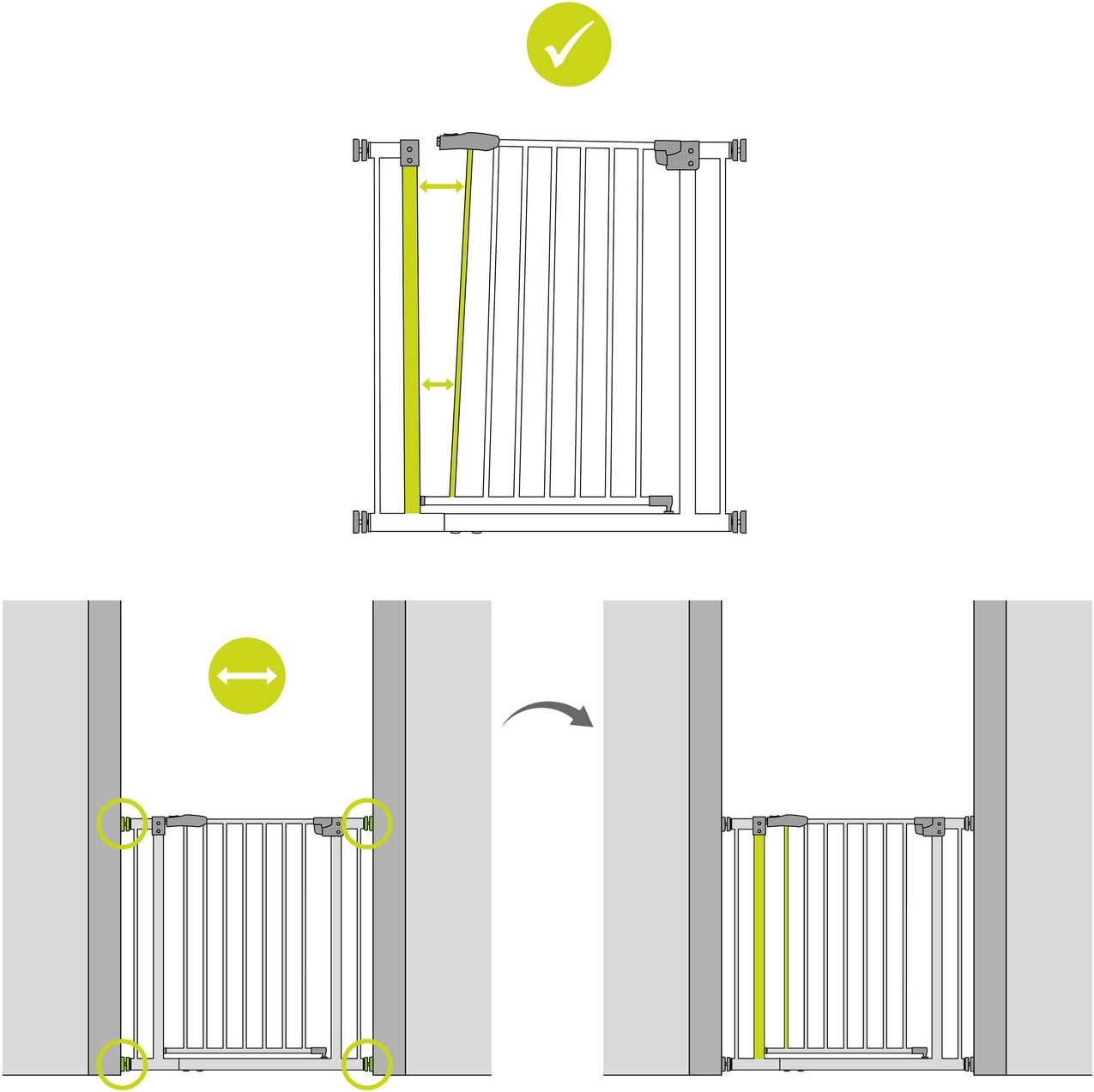 Barrière Sécurité Enfant Extensible Wood Lock 2, 84 - 89 cm, Inclus Rallonge de 9 cm, sans Perçage, Barriere de Porte et Escalier, Bois et Métal Gris Barrière + extension 9 cm 84 - 89 cm Gris