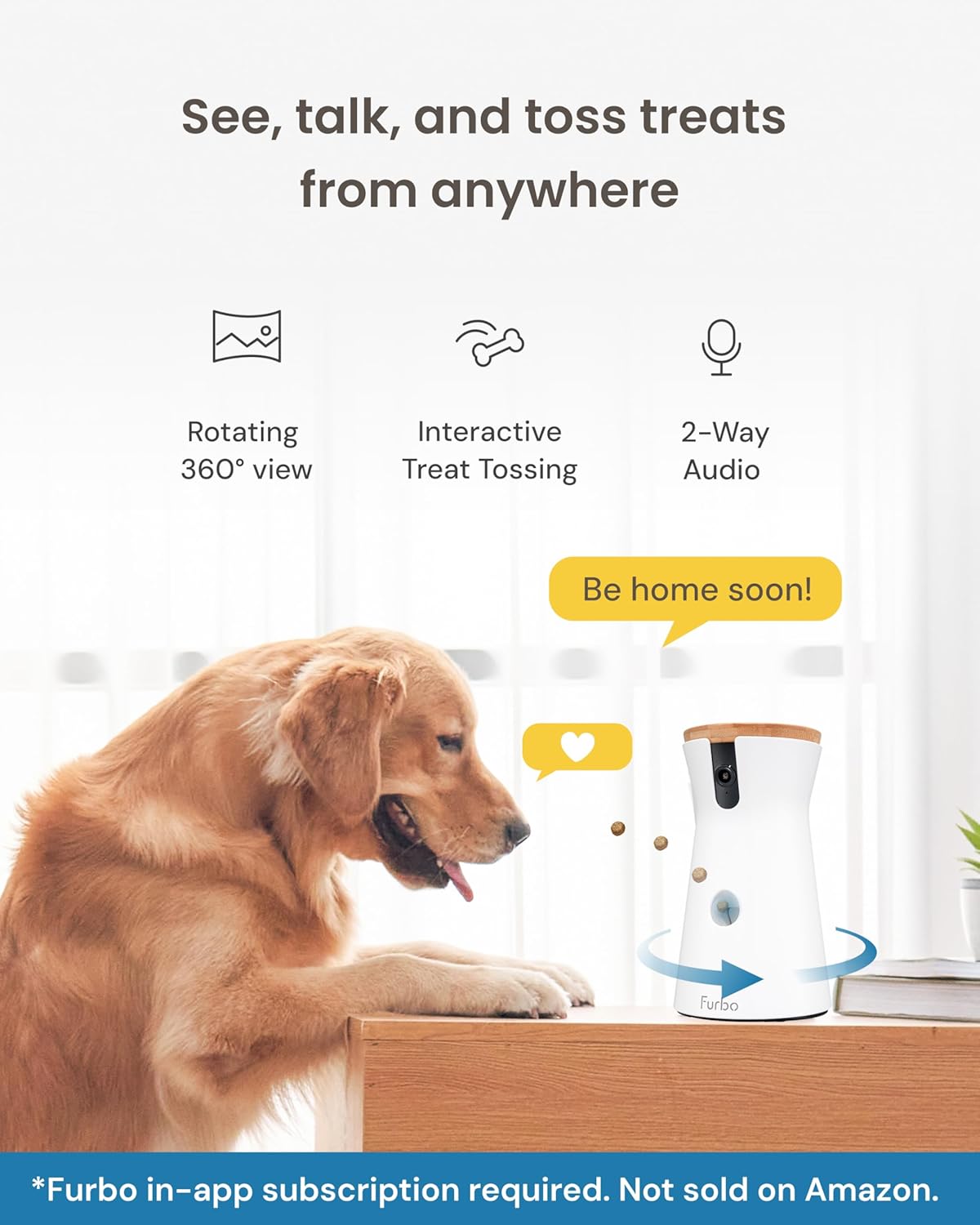 Caméra pour Chien 360° - Pack avec alertes de sécurité Maison [ABONNEMENT Premium]: Caméra HD Intelligente avec app, Vision Nocturne, Suivi Auto, Lancer de friandises, Alerte aboiement avancée Caméra pour Chien - Abonnement Requis