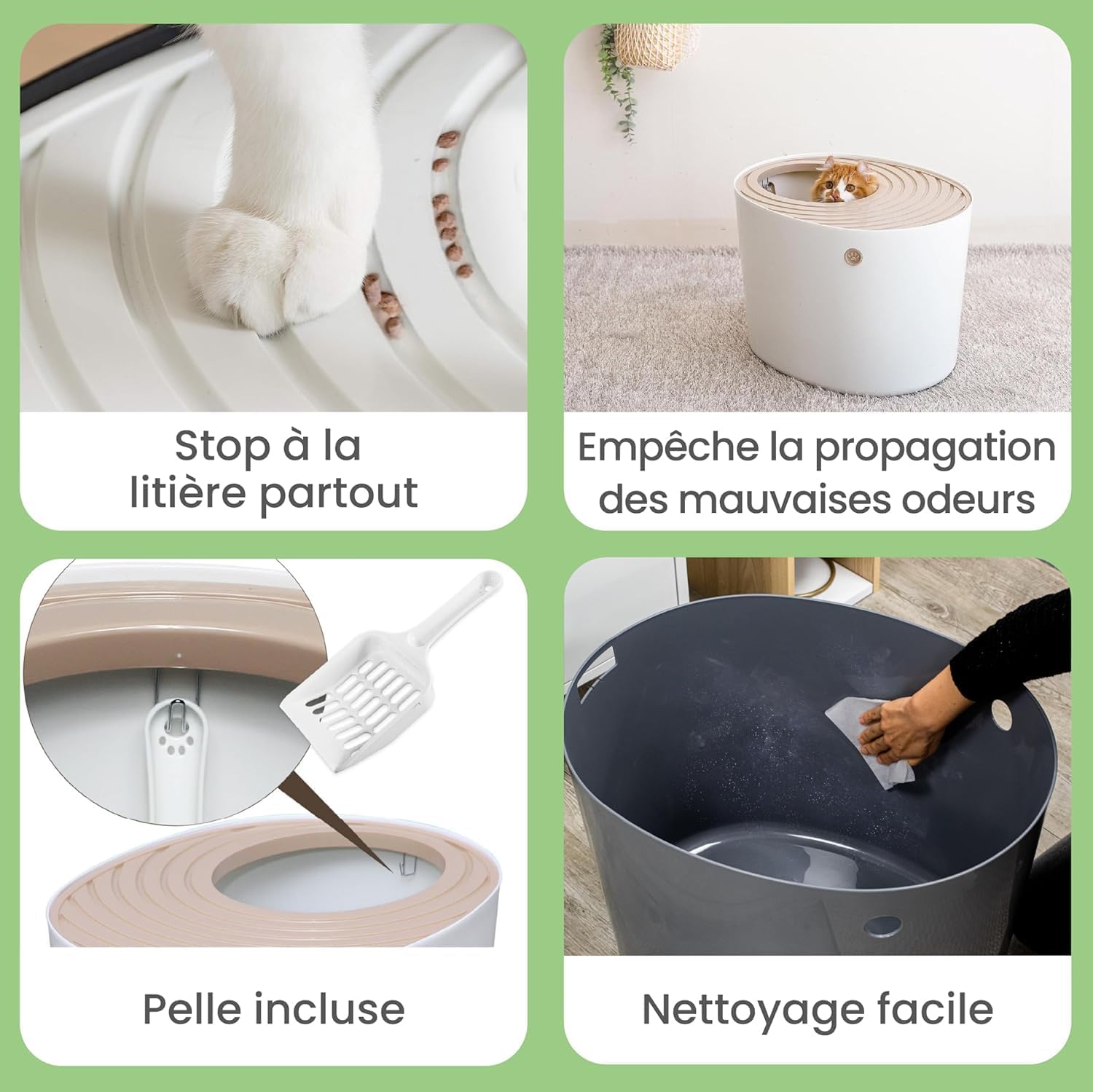 , Maison de Toilette pour Chat avec Pelle, Max - 7 kg, Beige, Ouverture en Haut, Bac a Litiere avec Couvercle, Amovible, pour Chaton, Grande Capacité, sans BPA, Nettoyage Facile, PUNT-530 Beige Grand