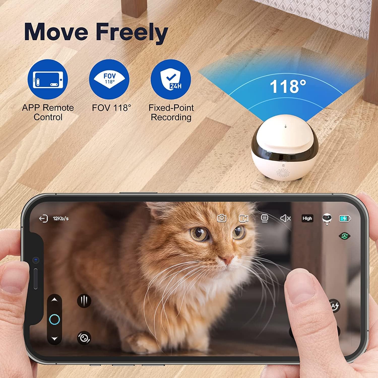 SE FamilyBot, Caméra Robotique pour Animaux de Compagnie avec Roues, Caméra de Surveillance Intérieure 1080p, Croisière Automatique, Audio Bidirectionnel et Vision Nocturne
