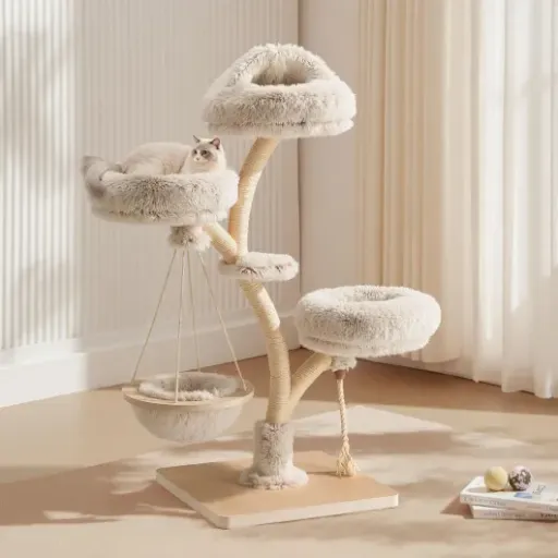 Test Fudajo Arbre Chat Design 130 cm : joli, costaud et bien pensé pour les chats d’intérieur