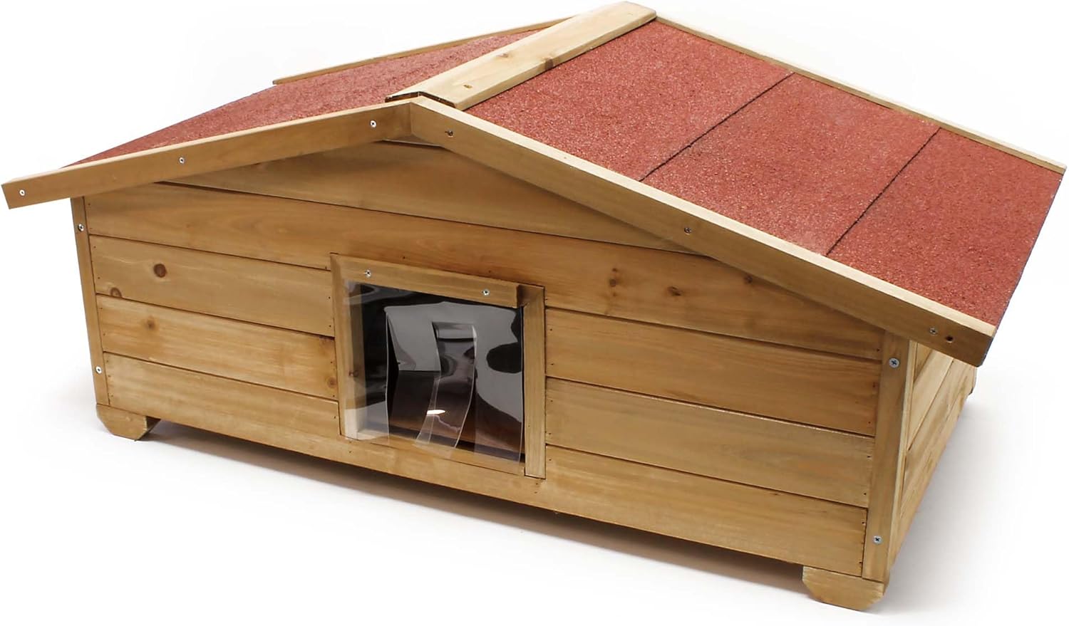 Niche de Chat Taille L – 990 x 520 x 420 mm – avec Porte, Toit bitumé, Isolation 3 Couches – Maison pour Chats Chatons Outdoor Maisonnette extérieure 99 x 52 x 42 cm
