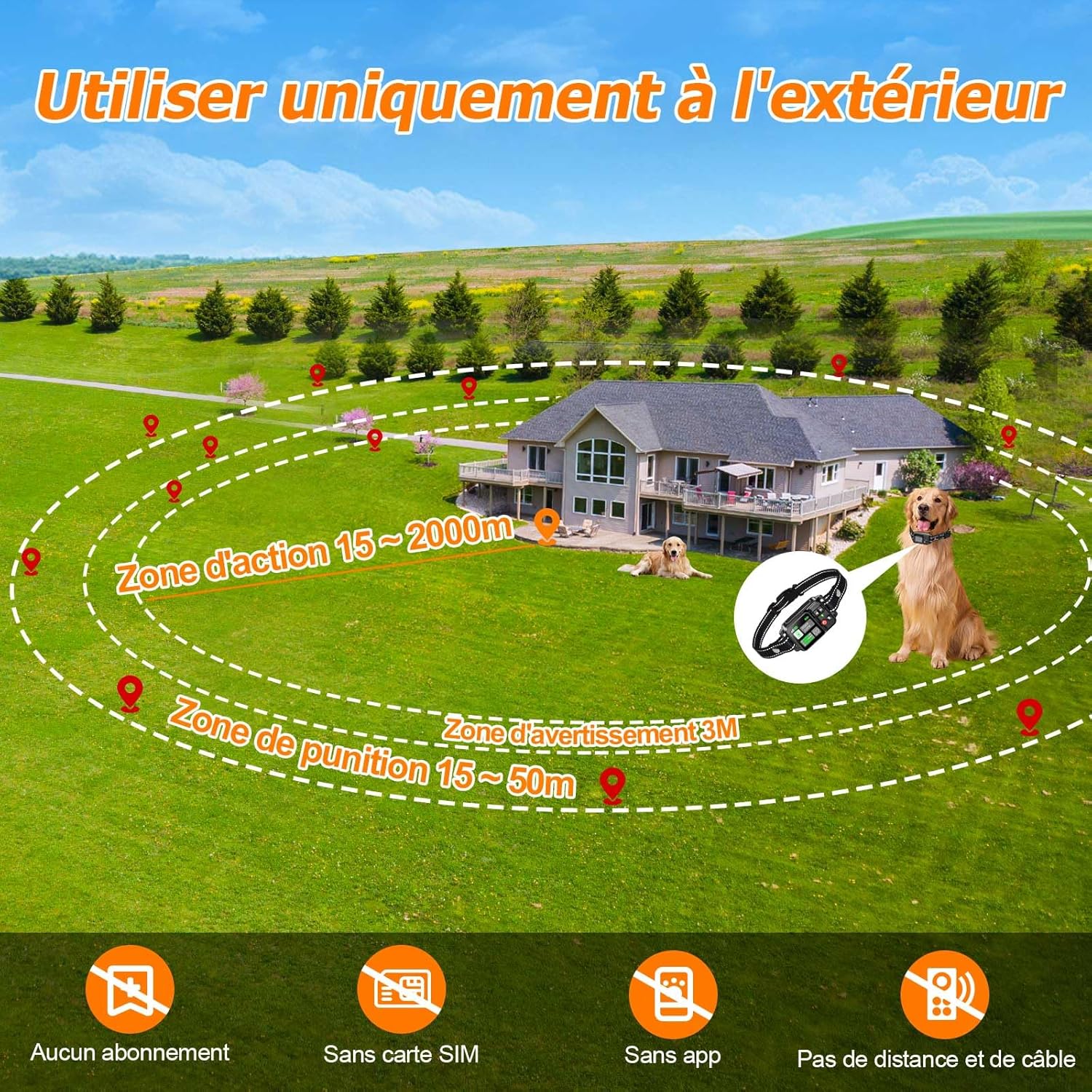 Collier en Cuir de citronnelle Système de clôture de Chien sans Fil GPS-Clôture de Chien électrique avec Technologie de Satellite électrique GPS, Gamme de système de clôture pour Animaux de Compagnie Noir-F500