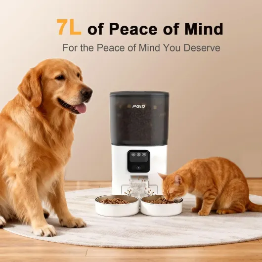 Mangeoire automatique 7L pour animaux de compagnie avec caméra grand angle HD 1080p, fonction WiFi intelligente, contrôle par application, fonction de vision nocturne, audio bidirectionnel 7L Double Bowl Video Edition