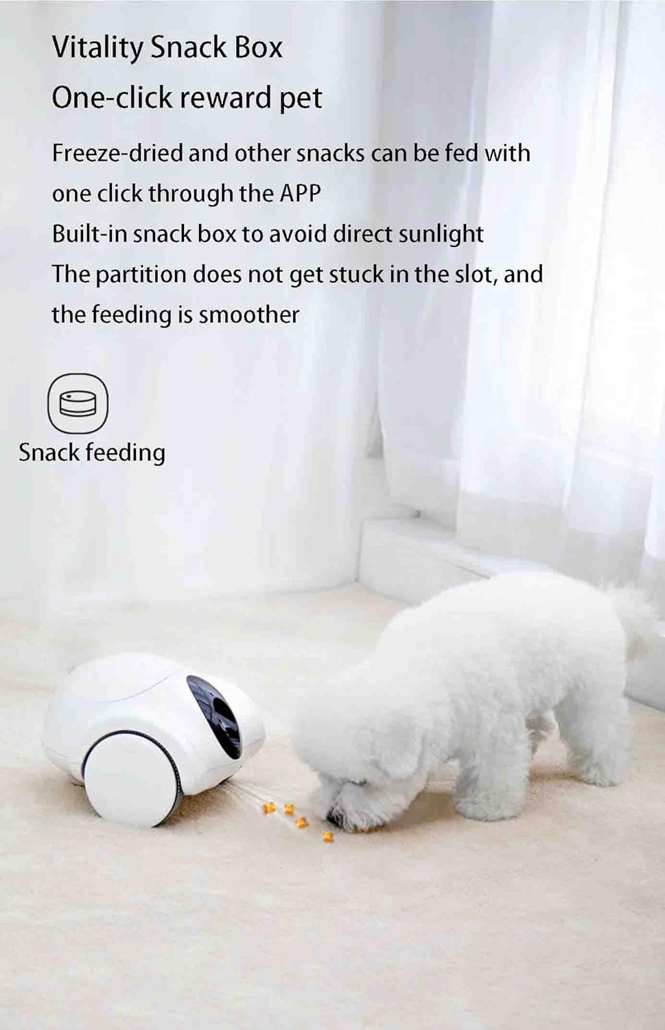 Caméra Mobile Full HD pour Animaux de Compagnie avec Distributeur de friandises, Jouet interactif pour Chiens et Chats, télécommande Via Application, panoramique HD 1080p